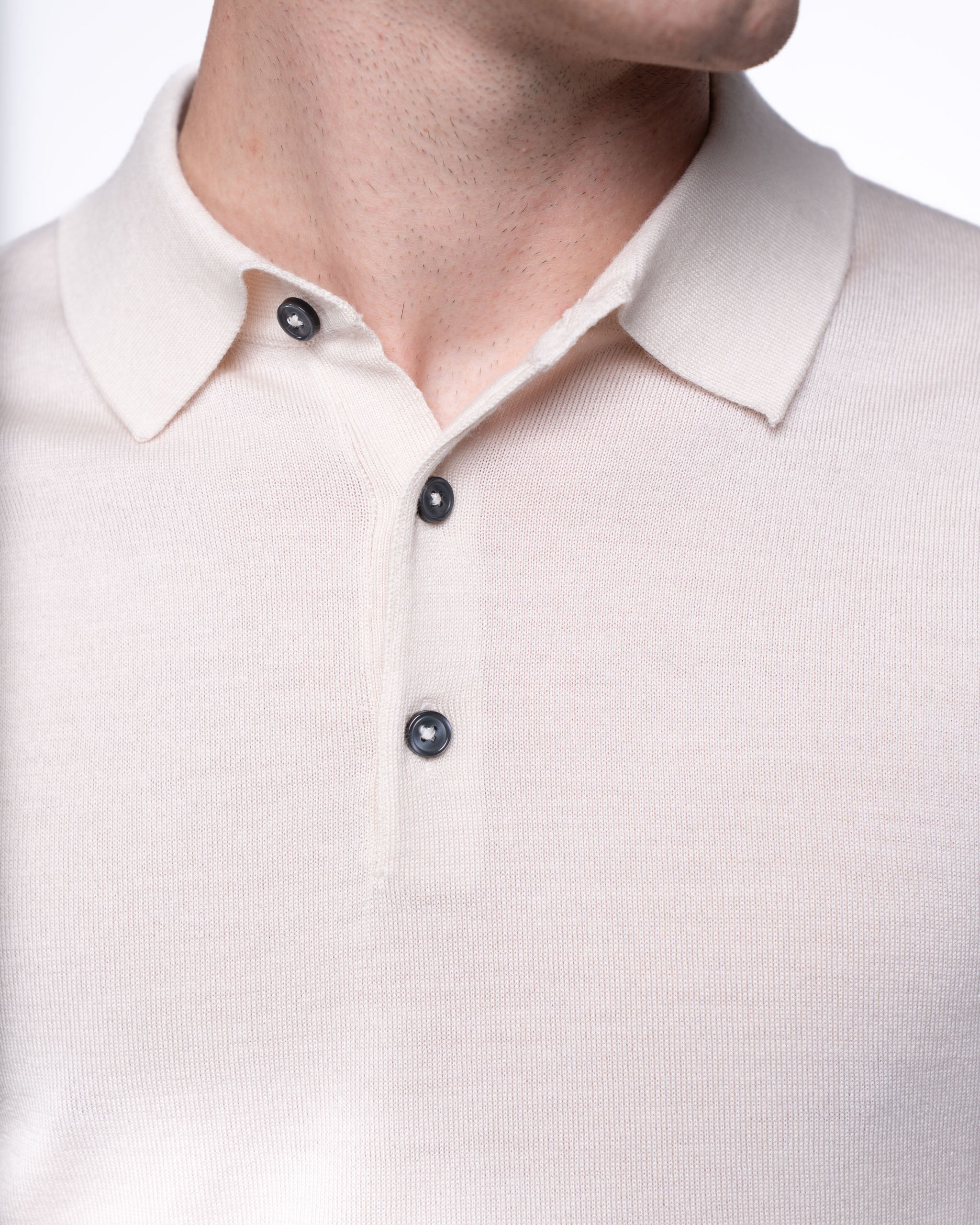 Monaco Long Sleeve Polo Ecru
