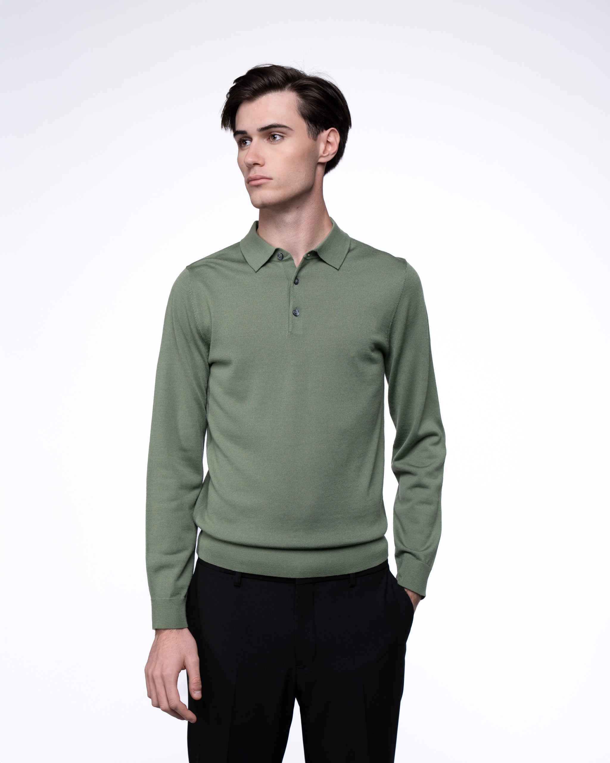 Monaco Long Sleeve Polo Khaki