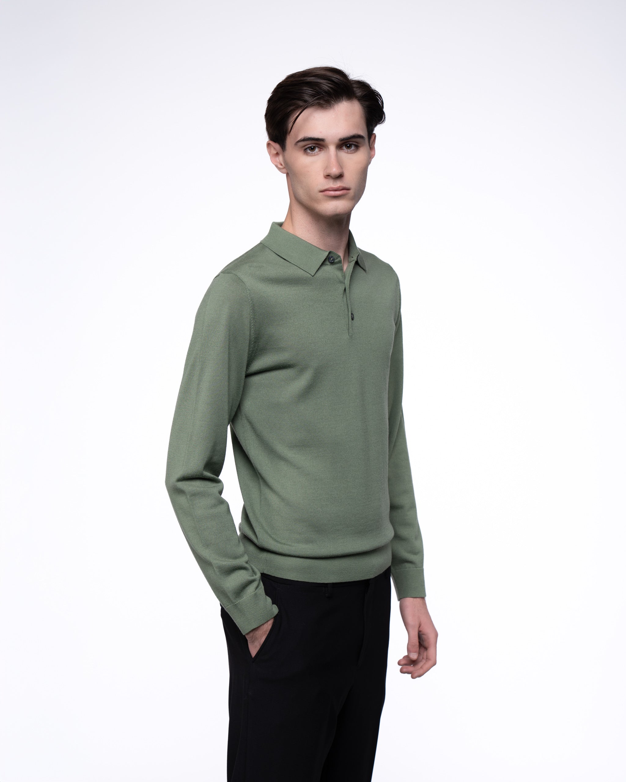 Monaco Long Sleeve Polo Khaki
