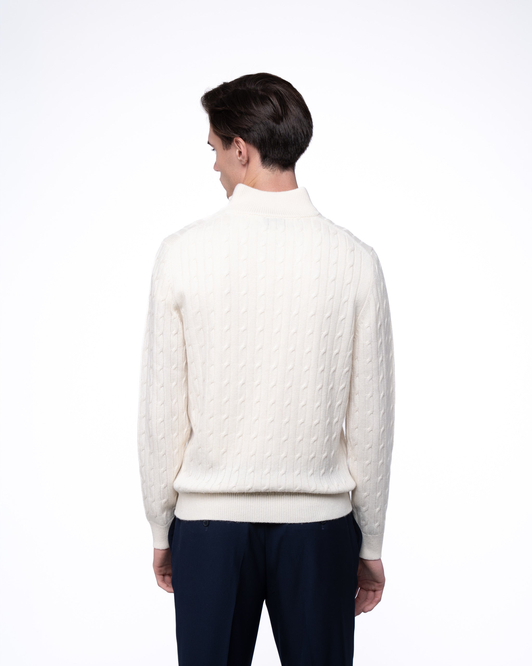 Cable Knit Quarter Zip Jumper Ecru