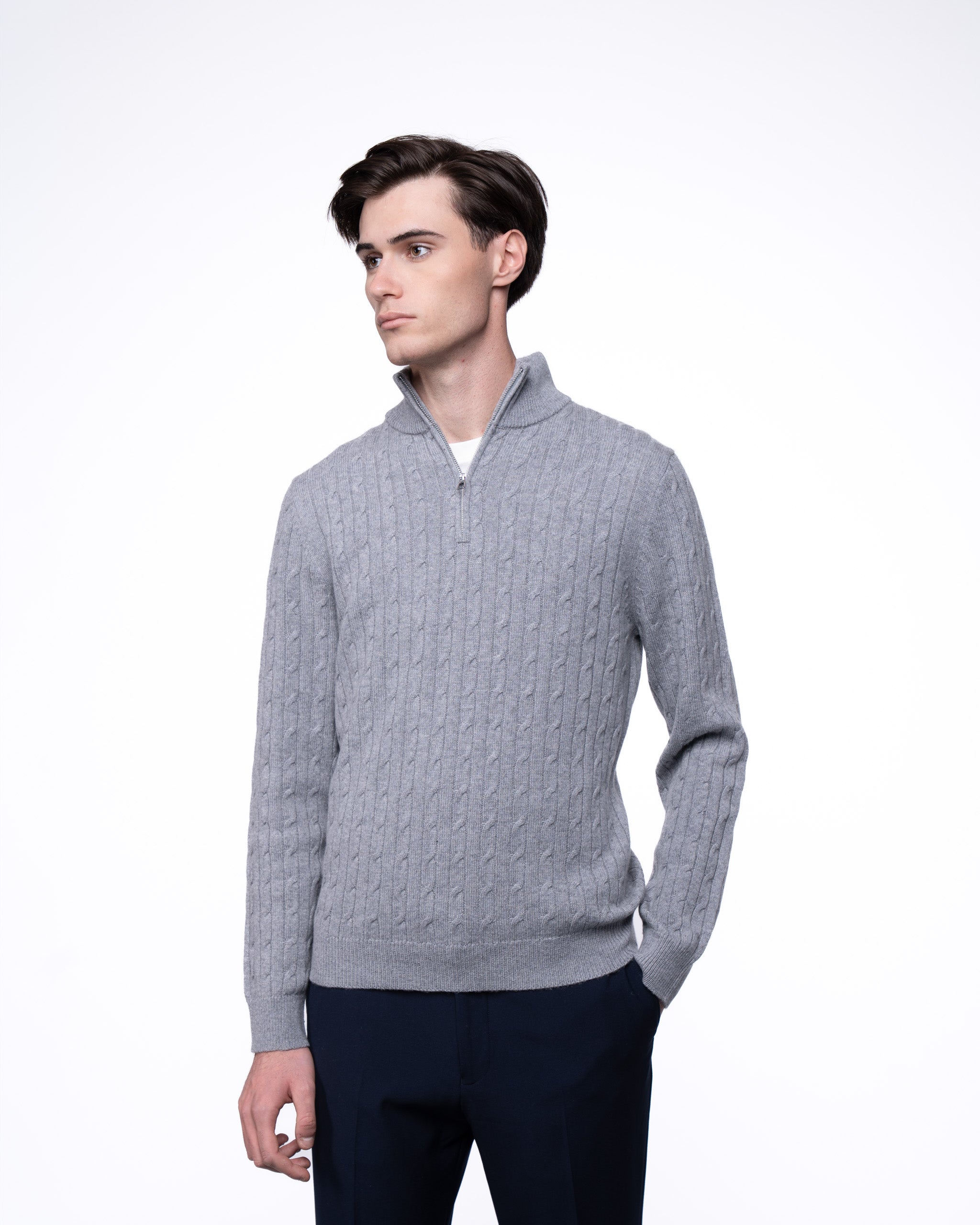 Cable Knit Quarter Zip Jumper Grey