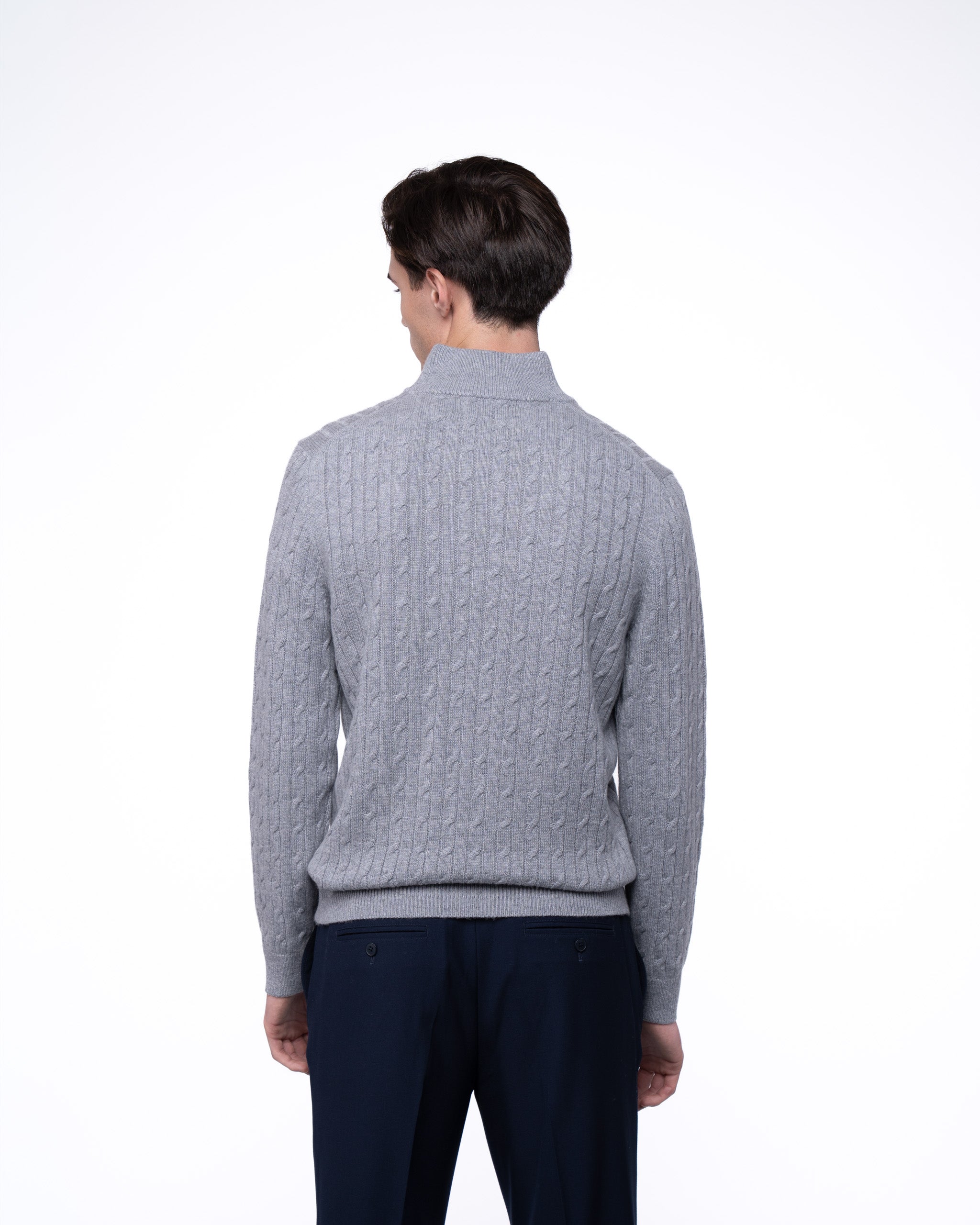 Cable Knit Quarter Zip Jumper Grey