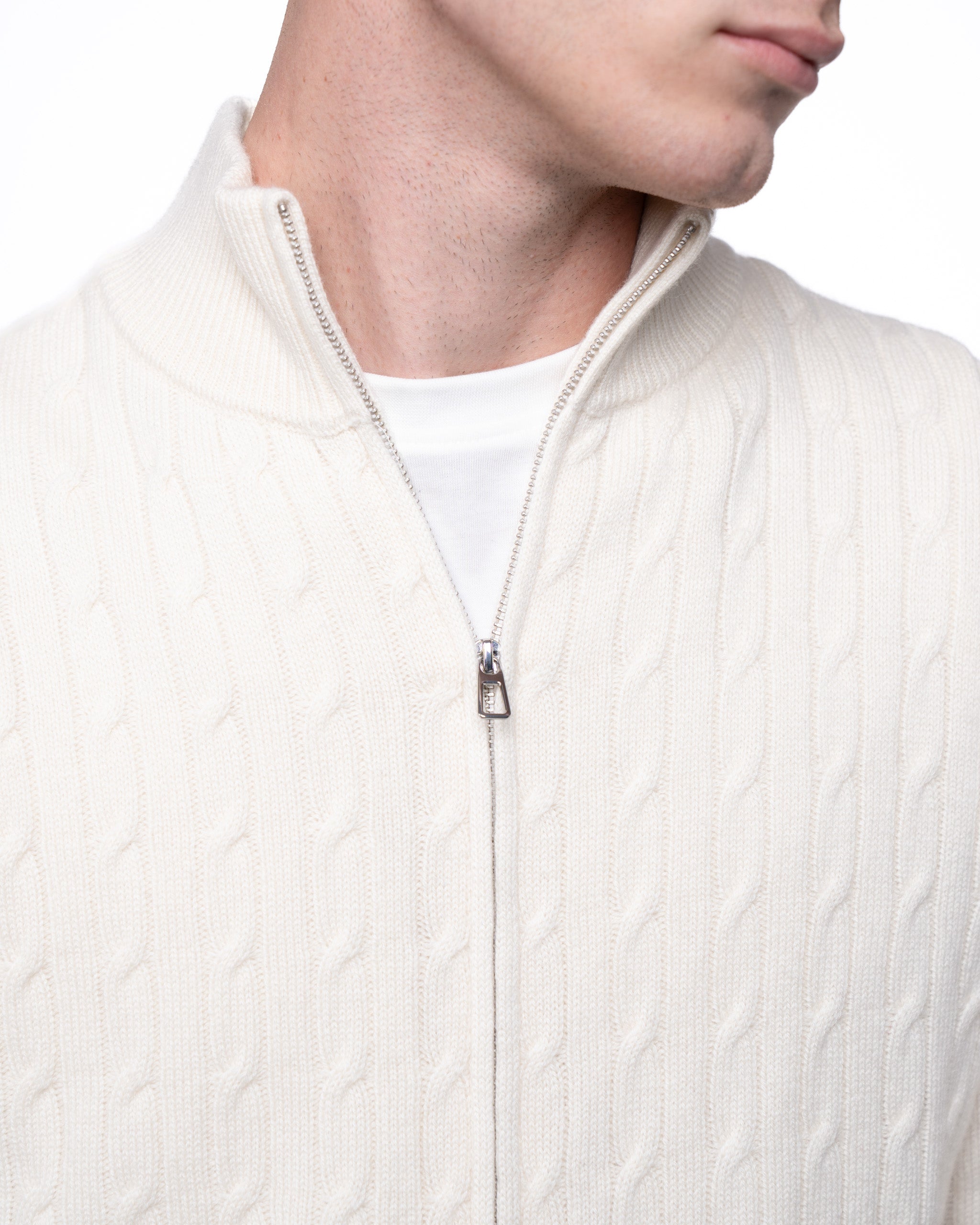 Cable Knit Full Zip Jumper Ecru