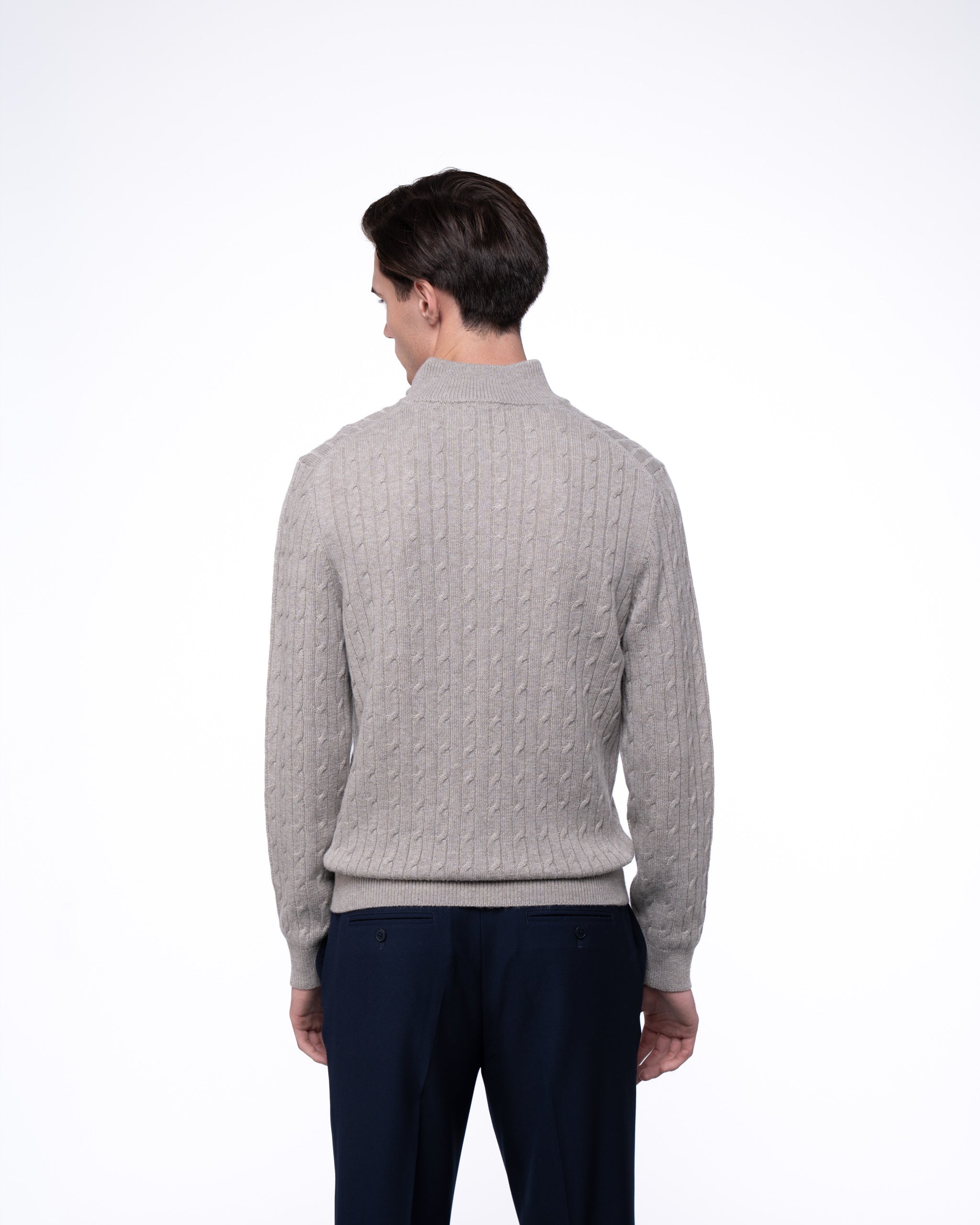 Cable Knit Full Zip Jumper Taupe
