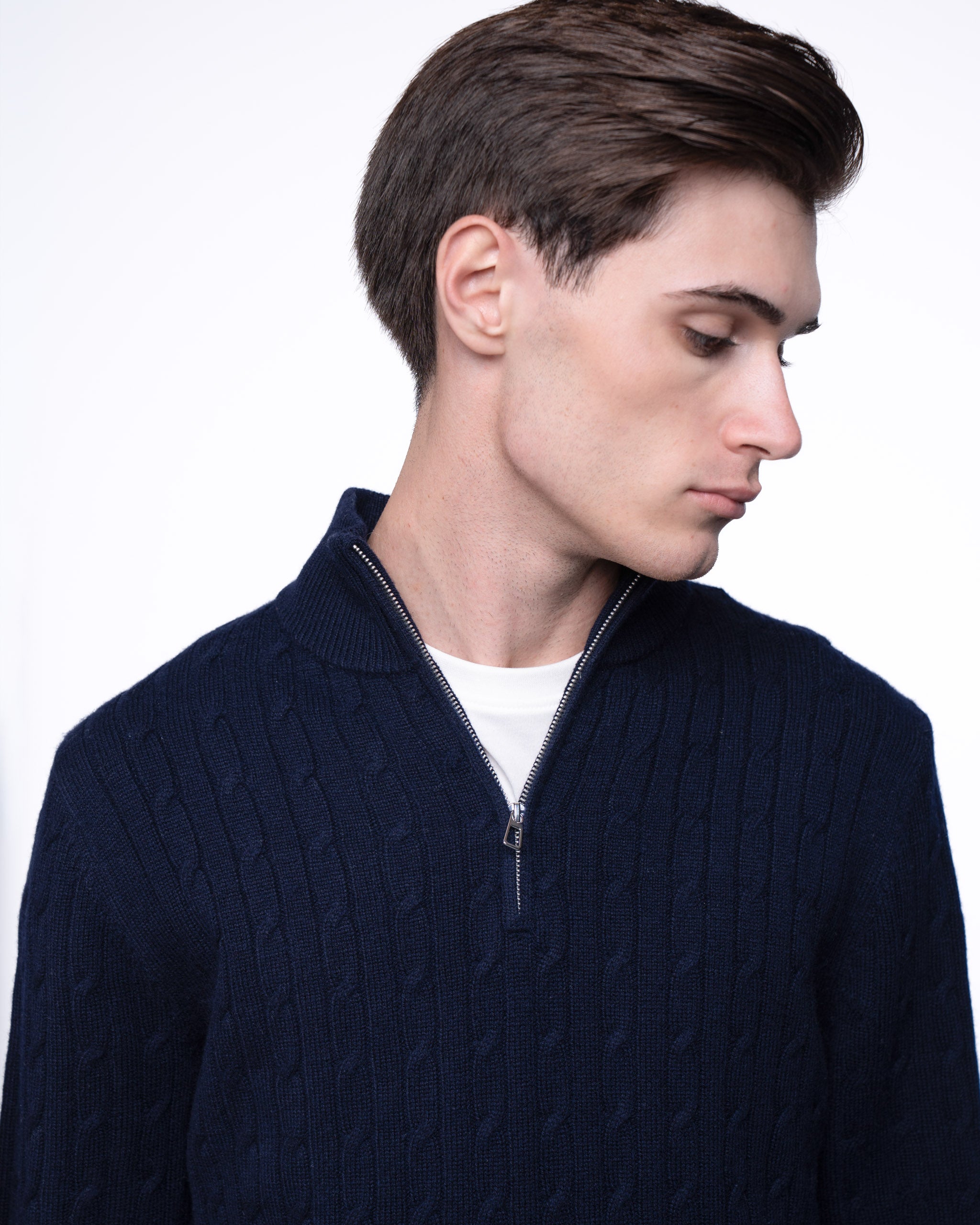 Cable Knit Quarter Zip Jumper Navy