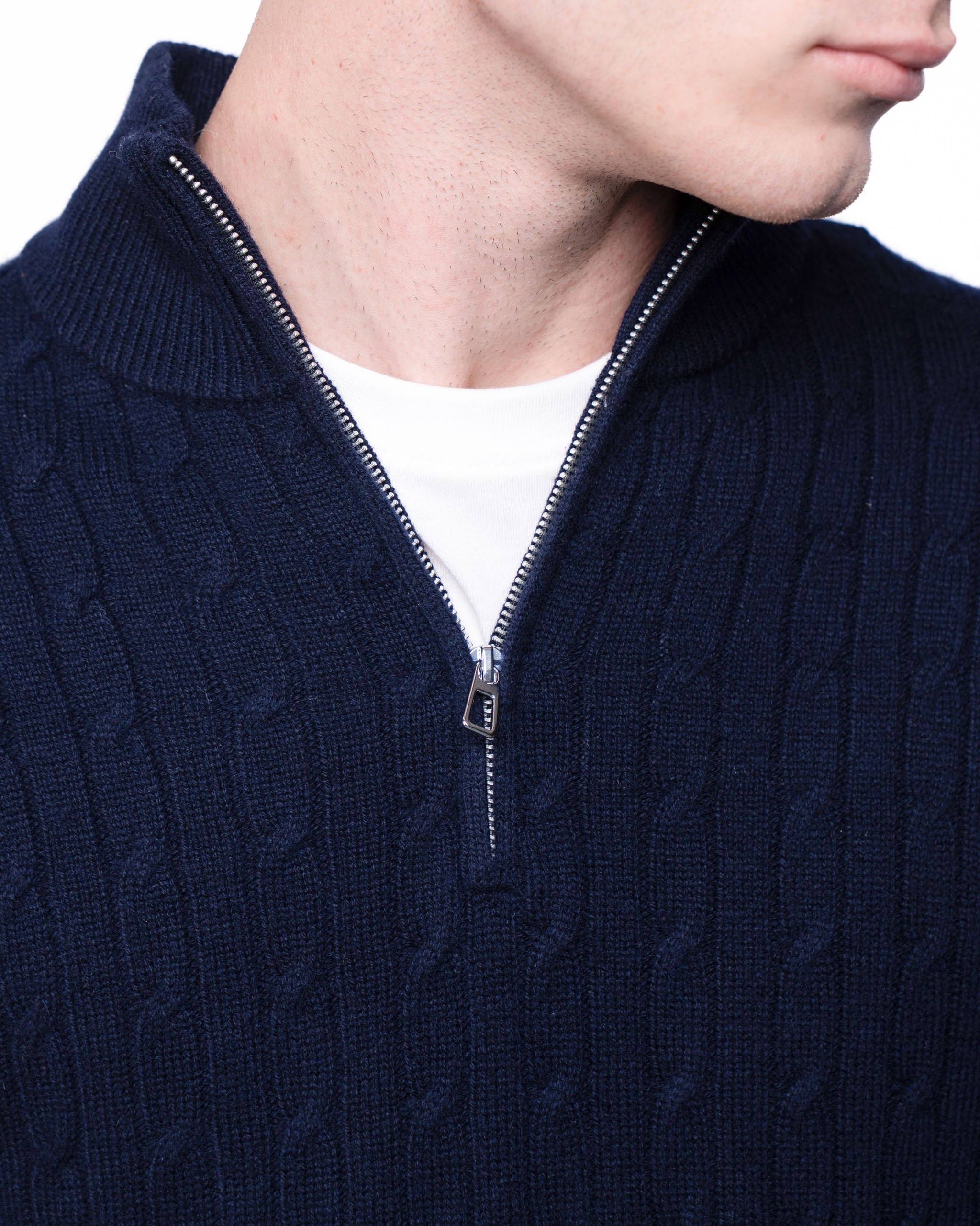 Cable Knit Quarter Zip Jumper Navy