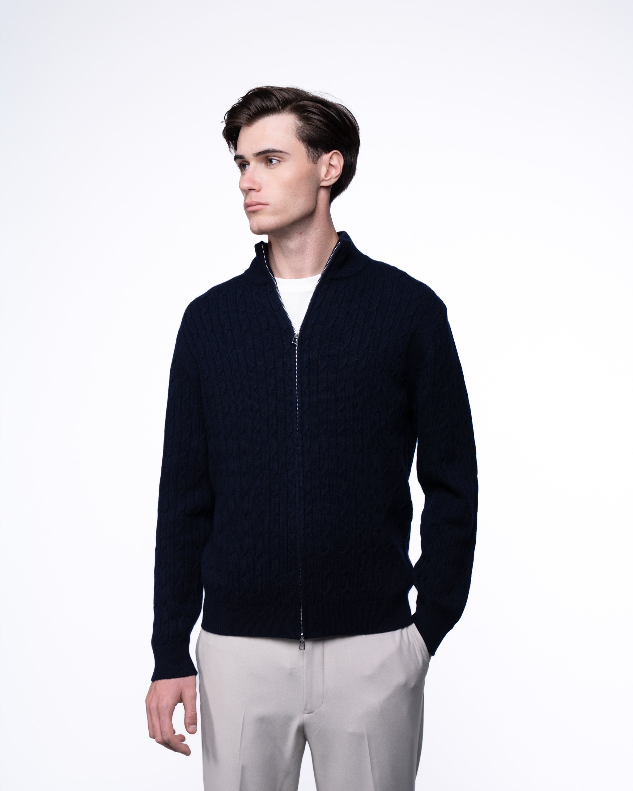 Cable Knit Full Zip Jumper Navy