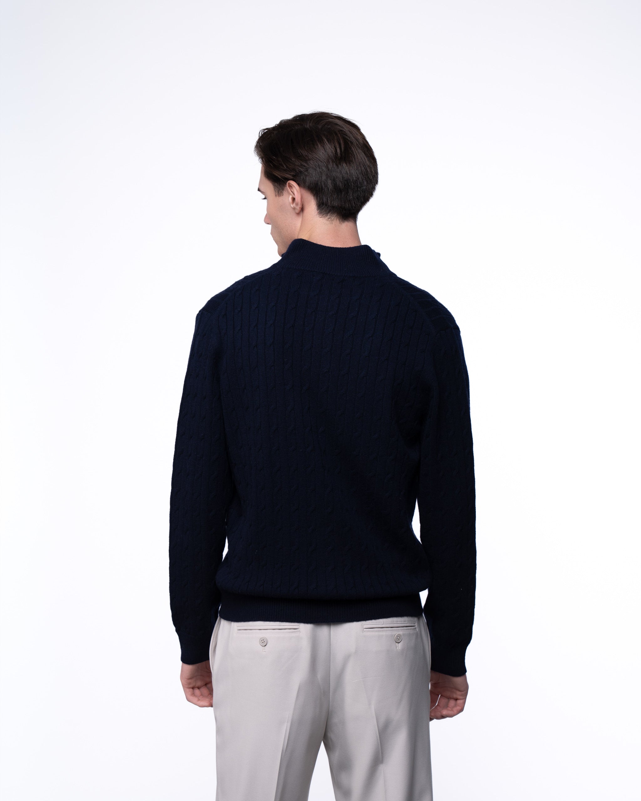 Cable Knit Full Zip Jumper Navy