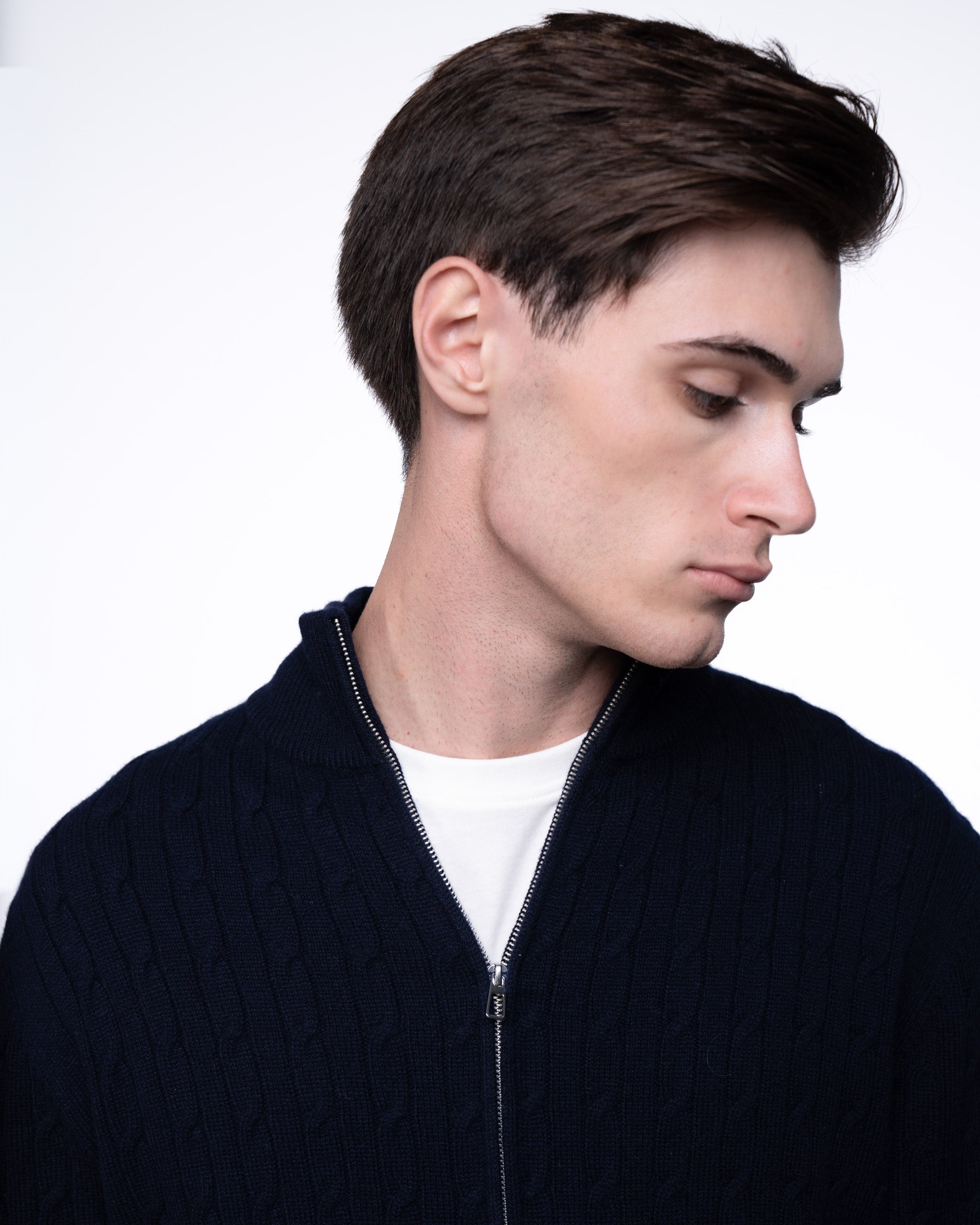Cable Knit Full Zip Jumper Navy