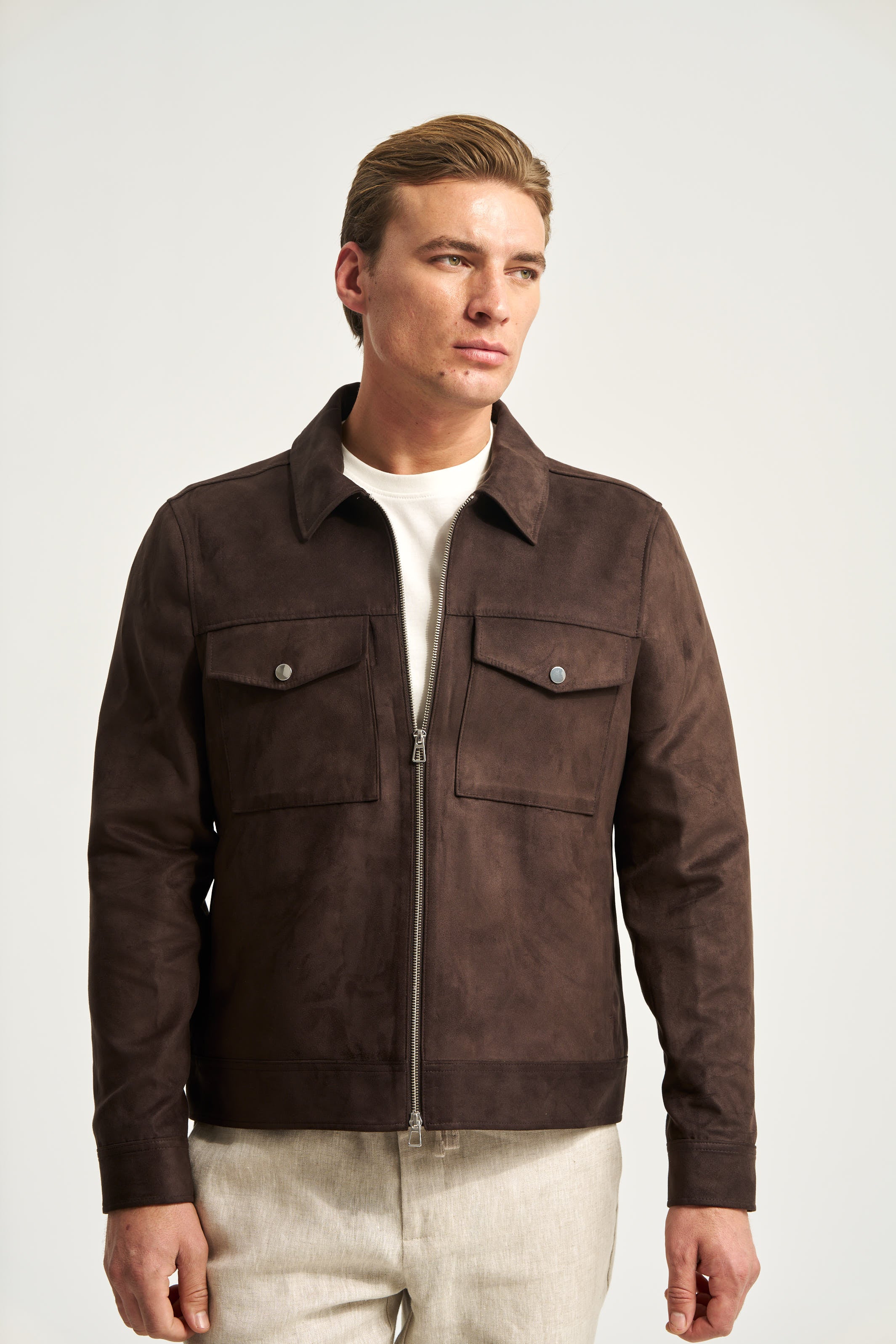 Faux Suede Jacket Brown