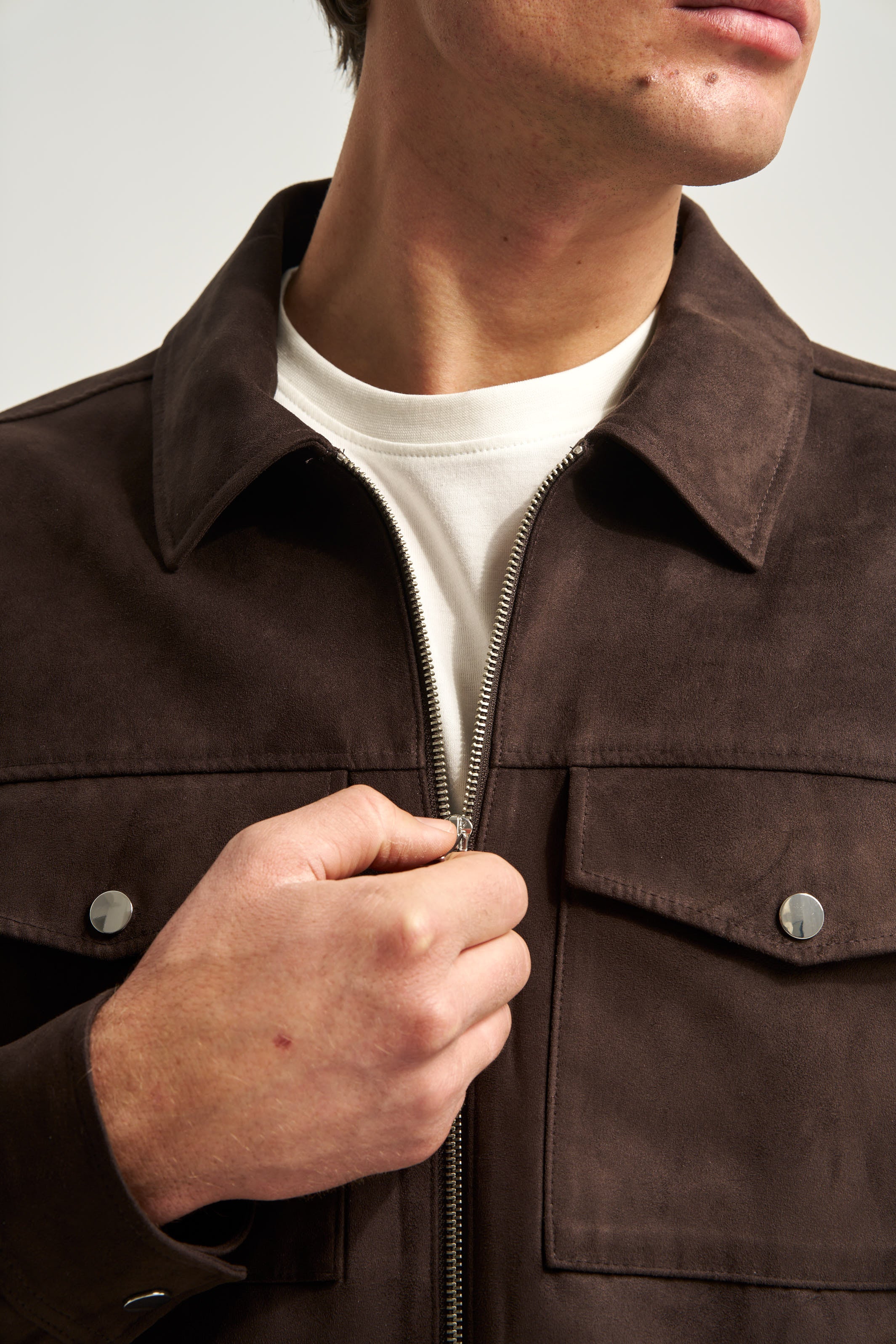 Faux Suede Jacket Brown