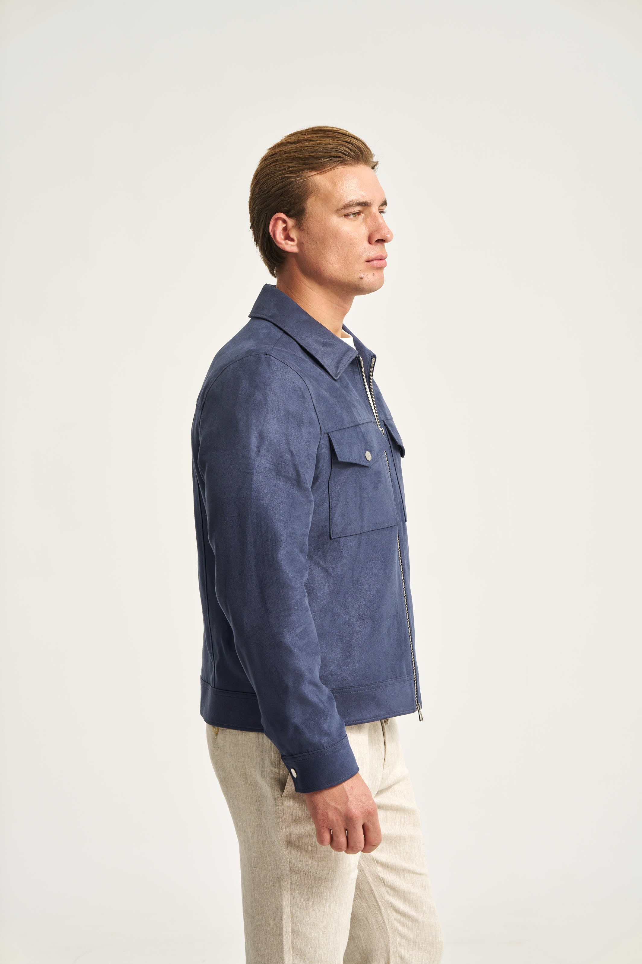 Faux Suede Jacket Blue