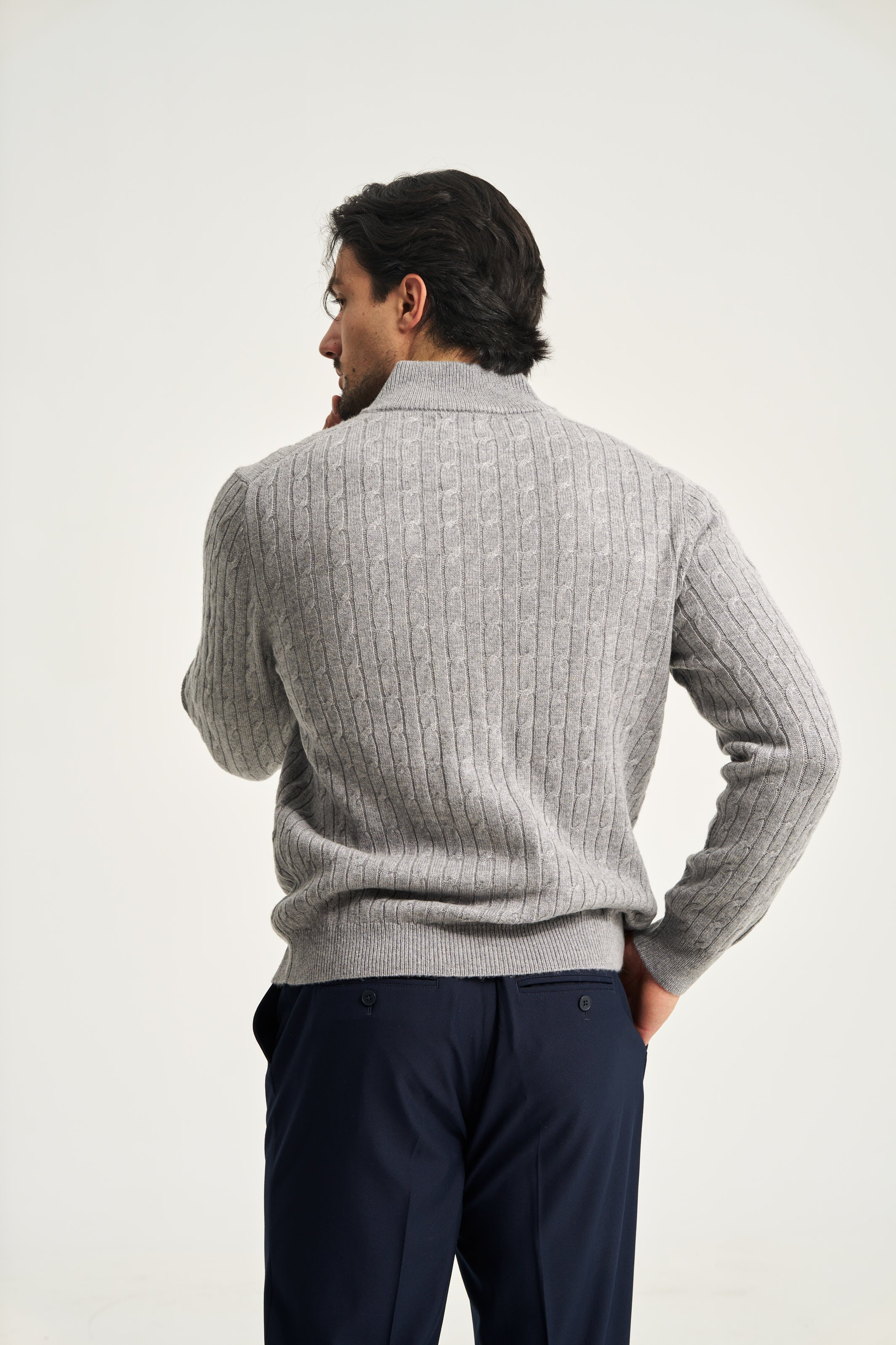 Cable Knit Full Zip Jumper Grey