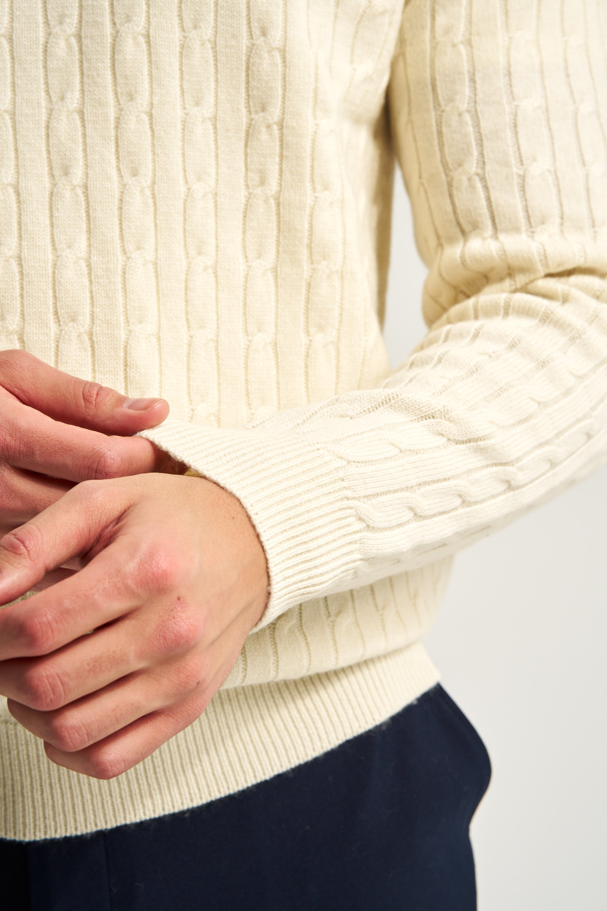 Cable Knit Quarter Zip Jumper Ecru