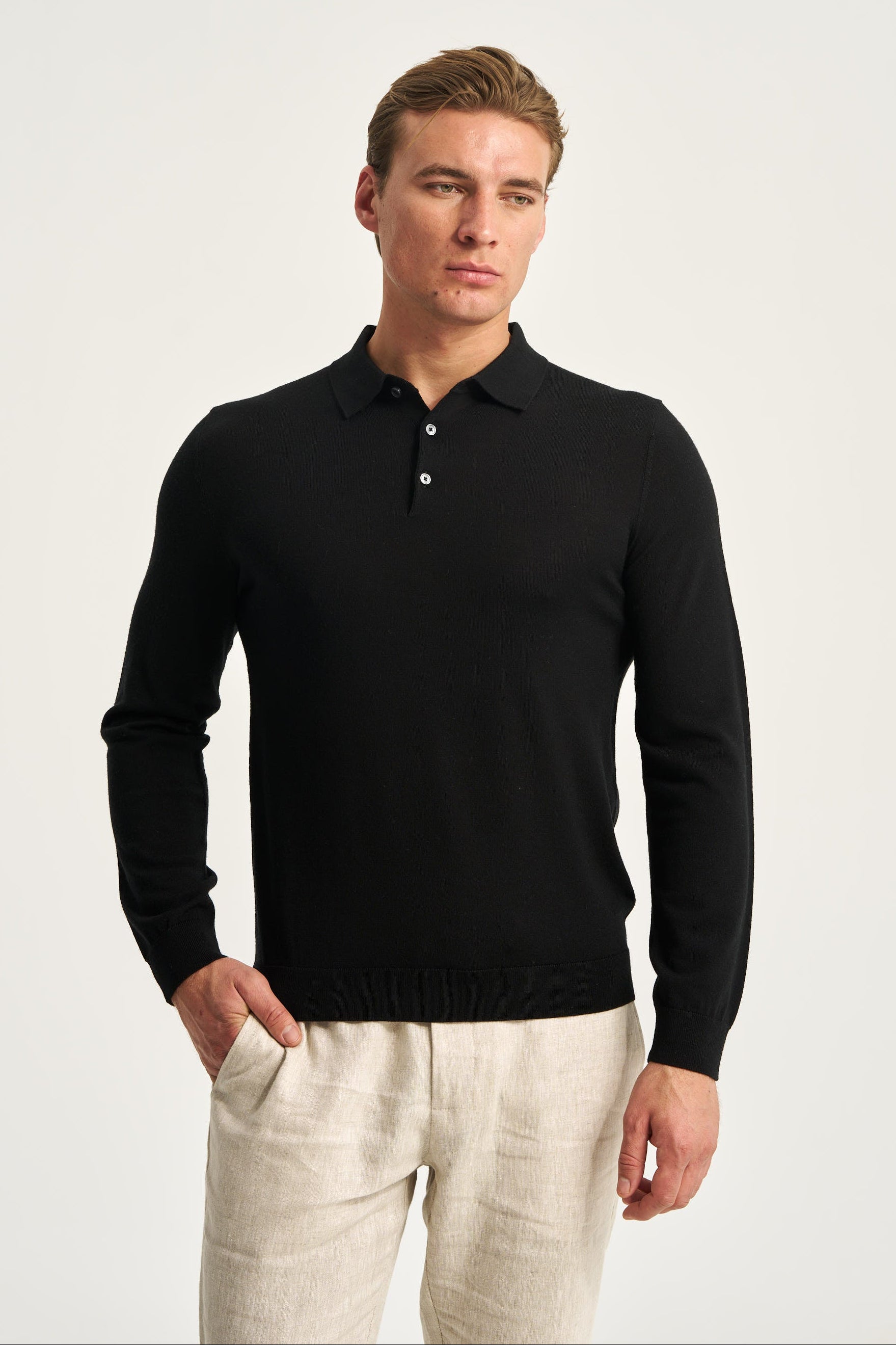Monaco Long Sleeve Polo Black