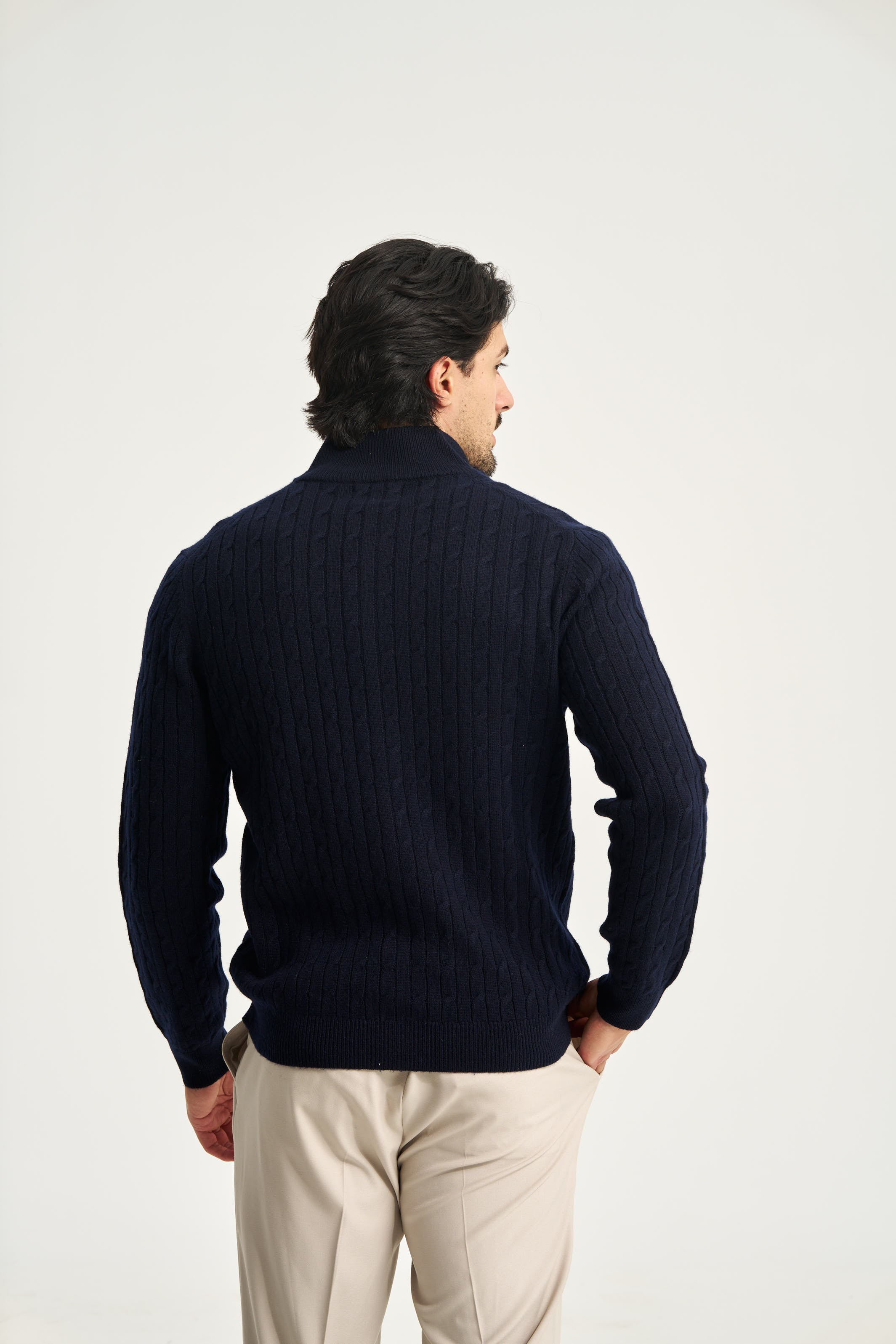 Cable Knit Full Zip Jumper Navy