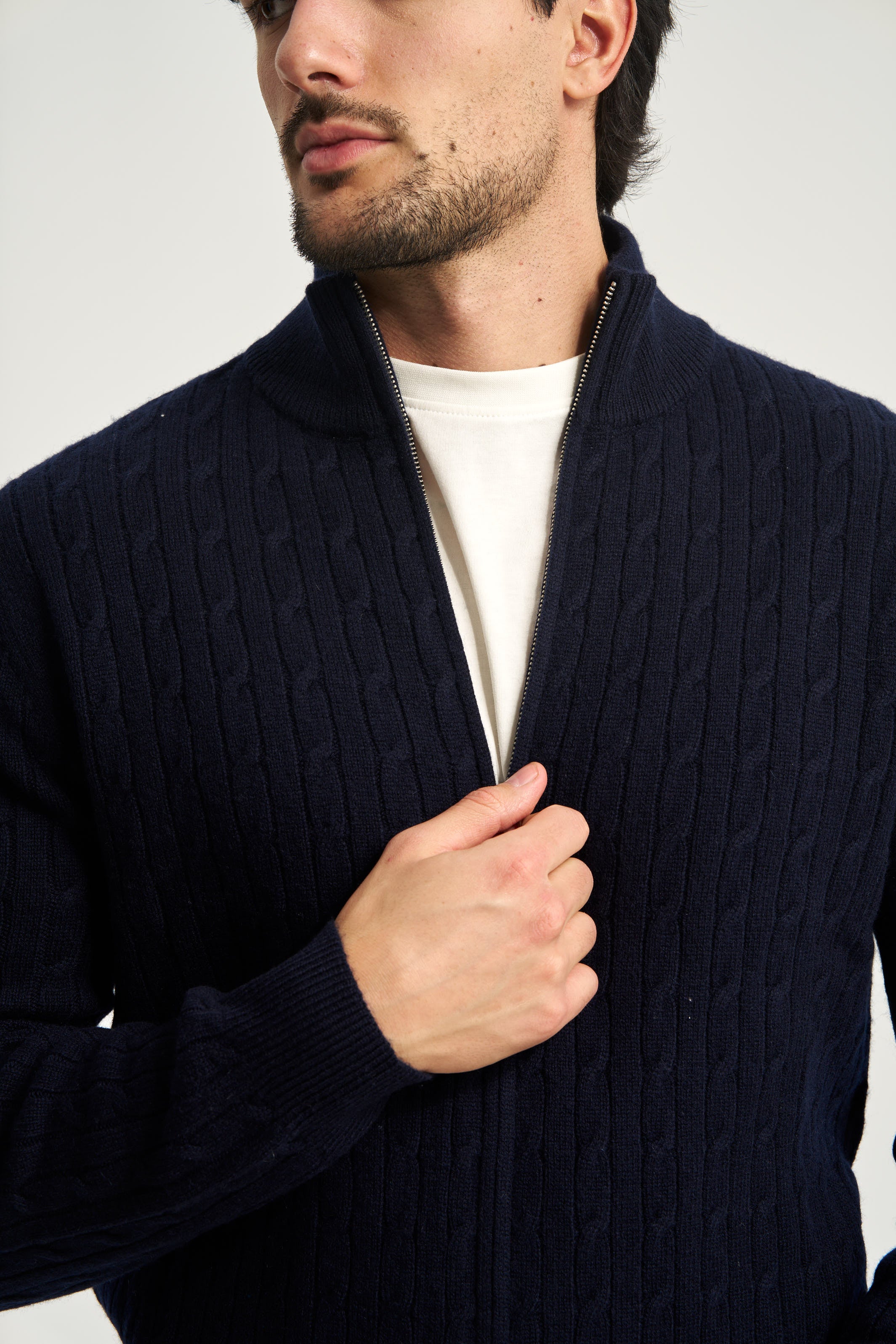 Cable Knit Full Zip Jumper Navy