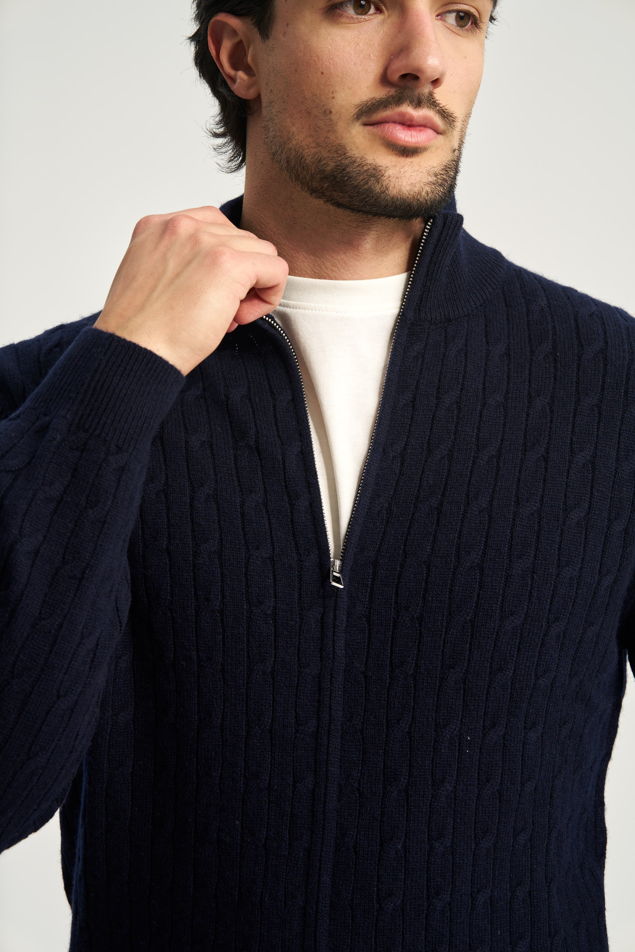 Cable Knit Full Zip Jumper Navy
