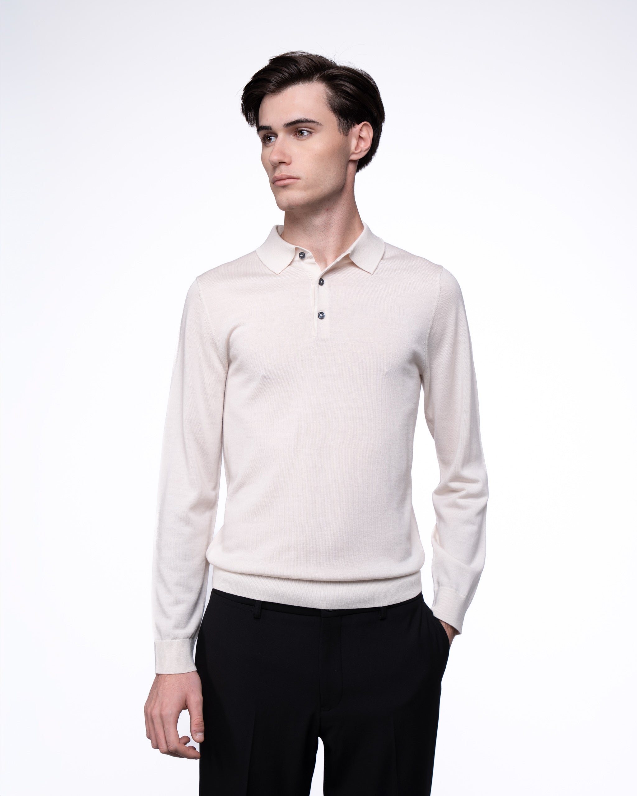 Monaco Long Sleeve Polo Ecru
