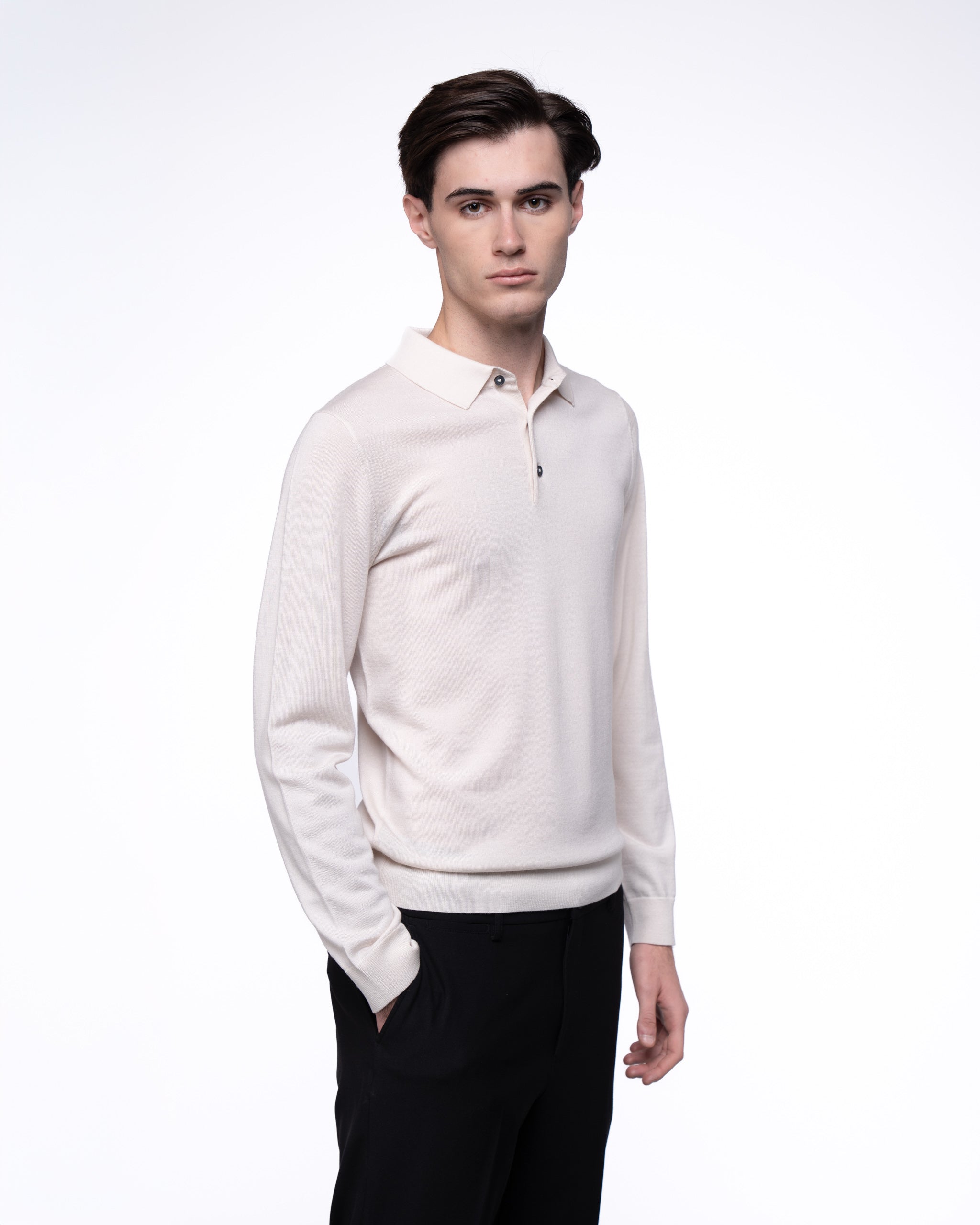 Monaco Long Sleeve Polo Ecru