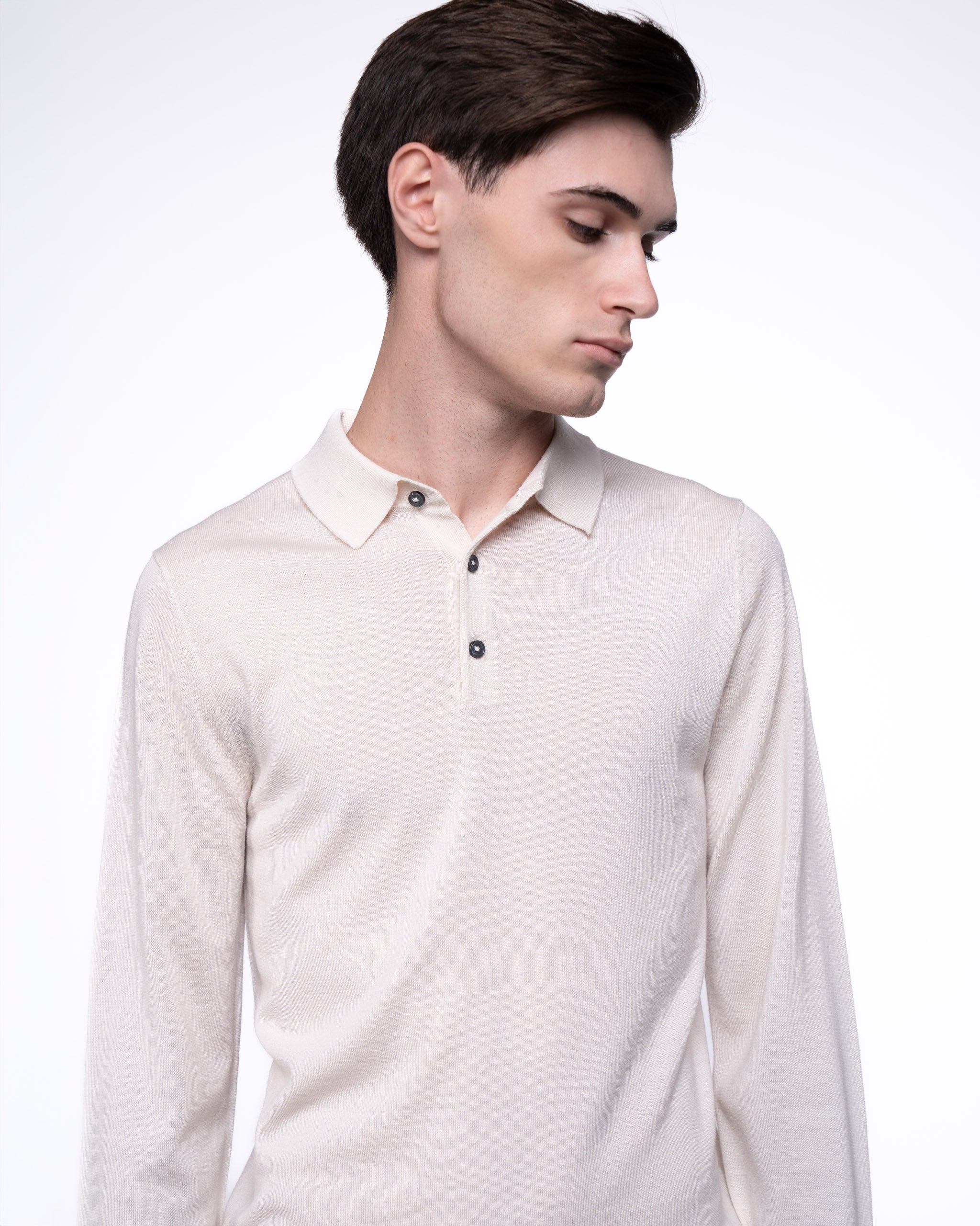 Monaco Long Sleeve Polo Ecru