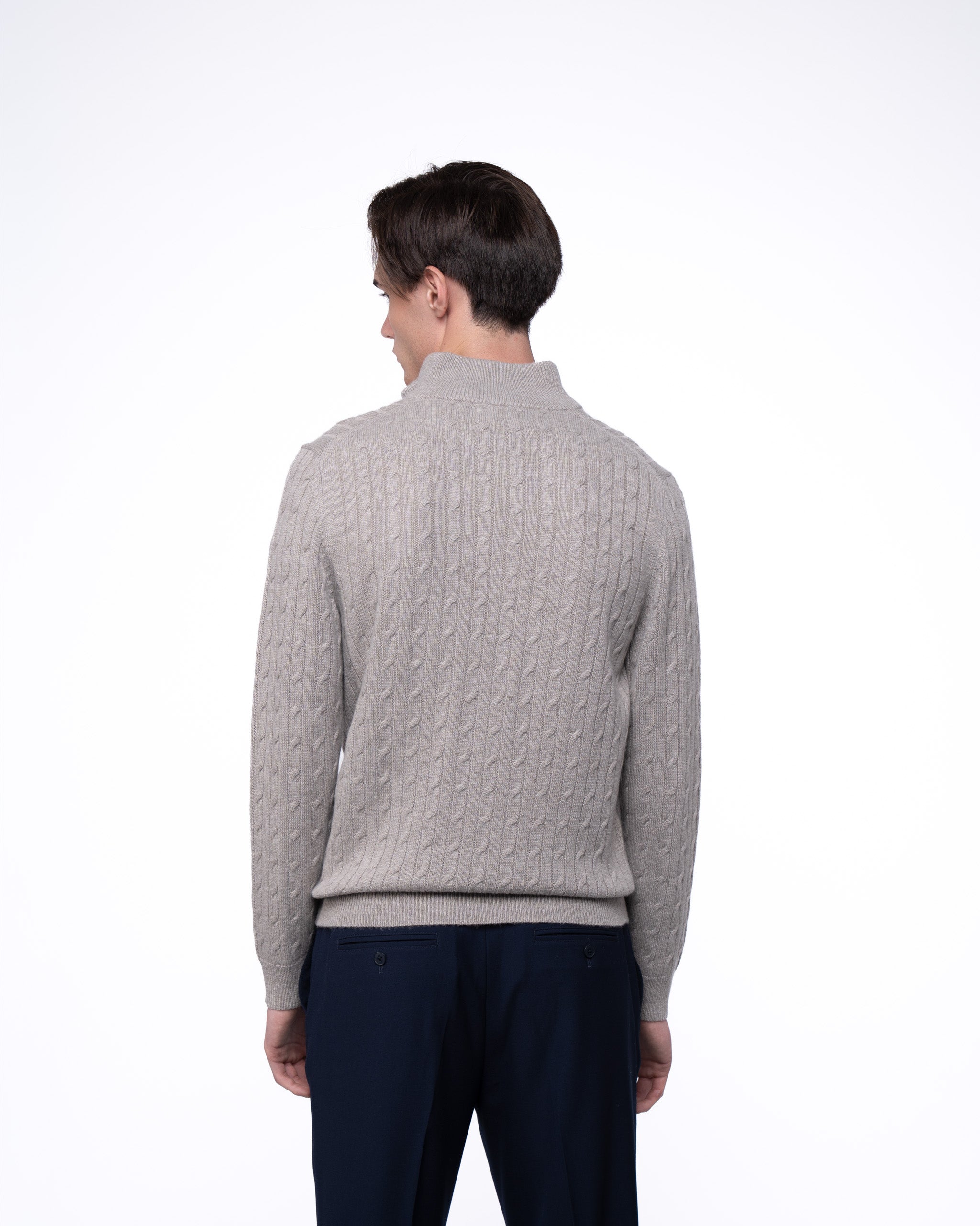 Cable Knit Quarter Zip Jumper Taupe
