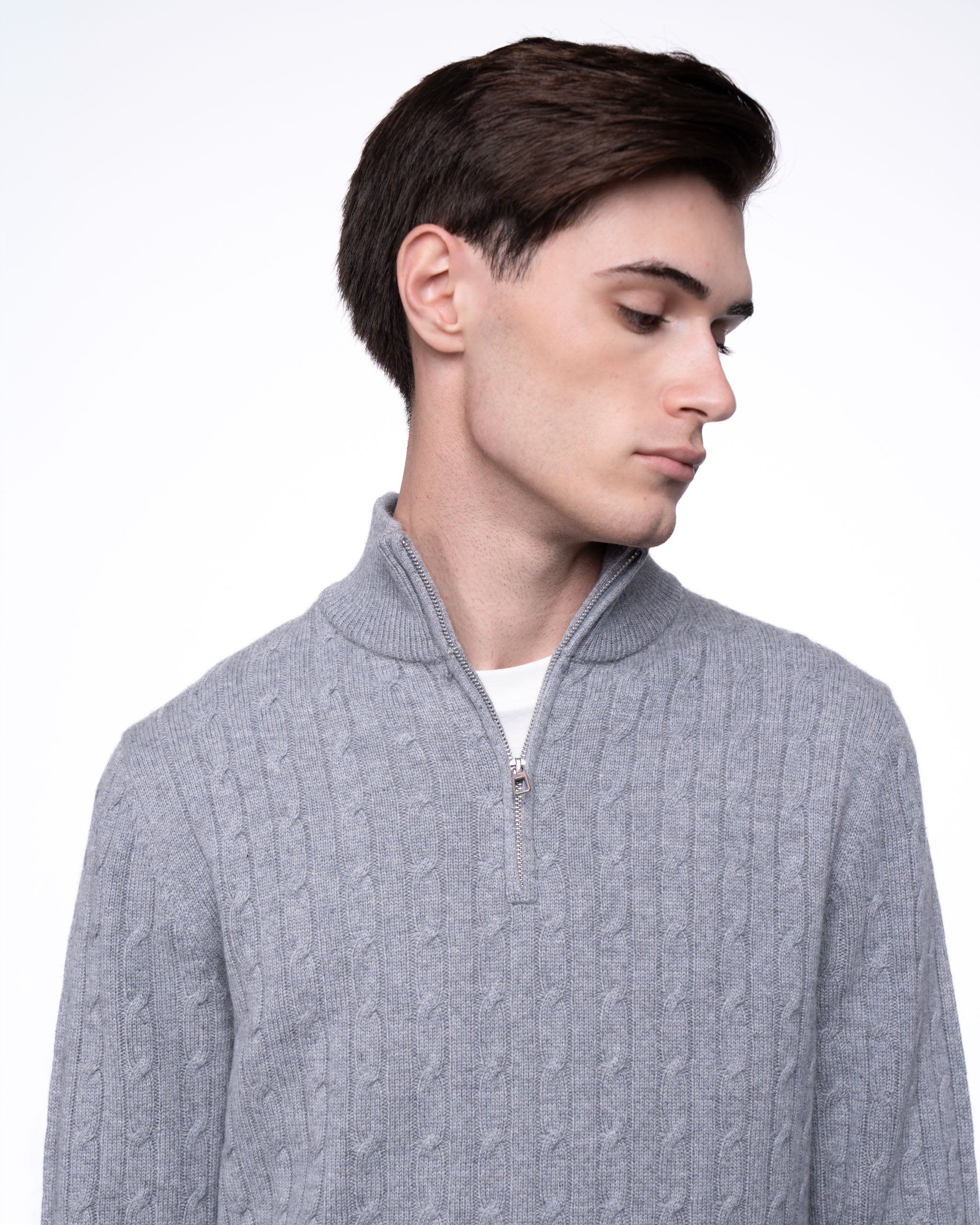 Cable Knit Quarter Zip Jumper Grey