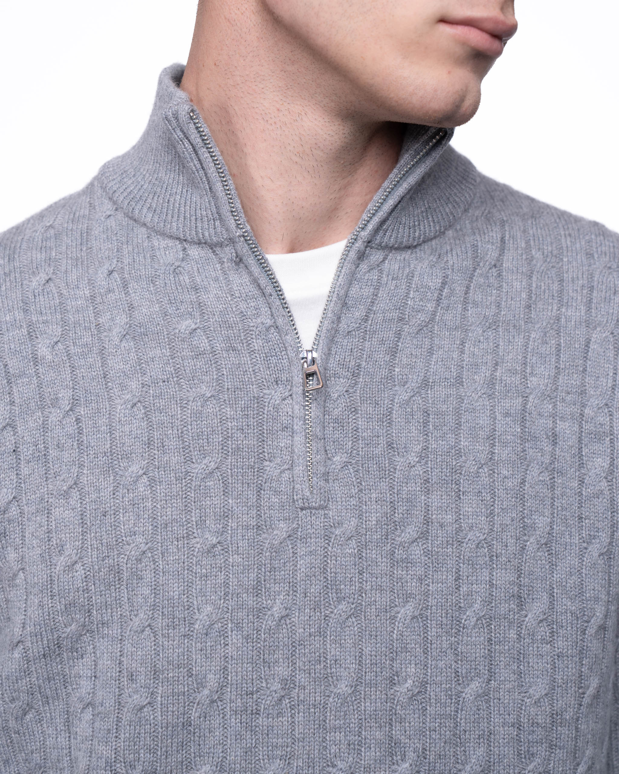 Cable Knit Quarter Zip Jumper Grey