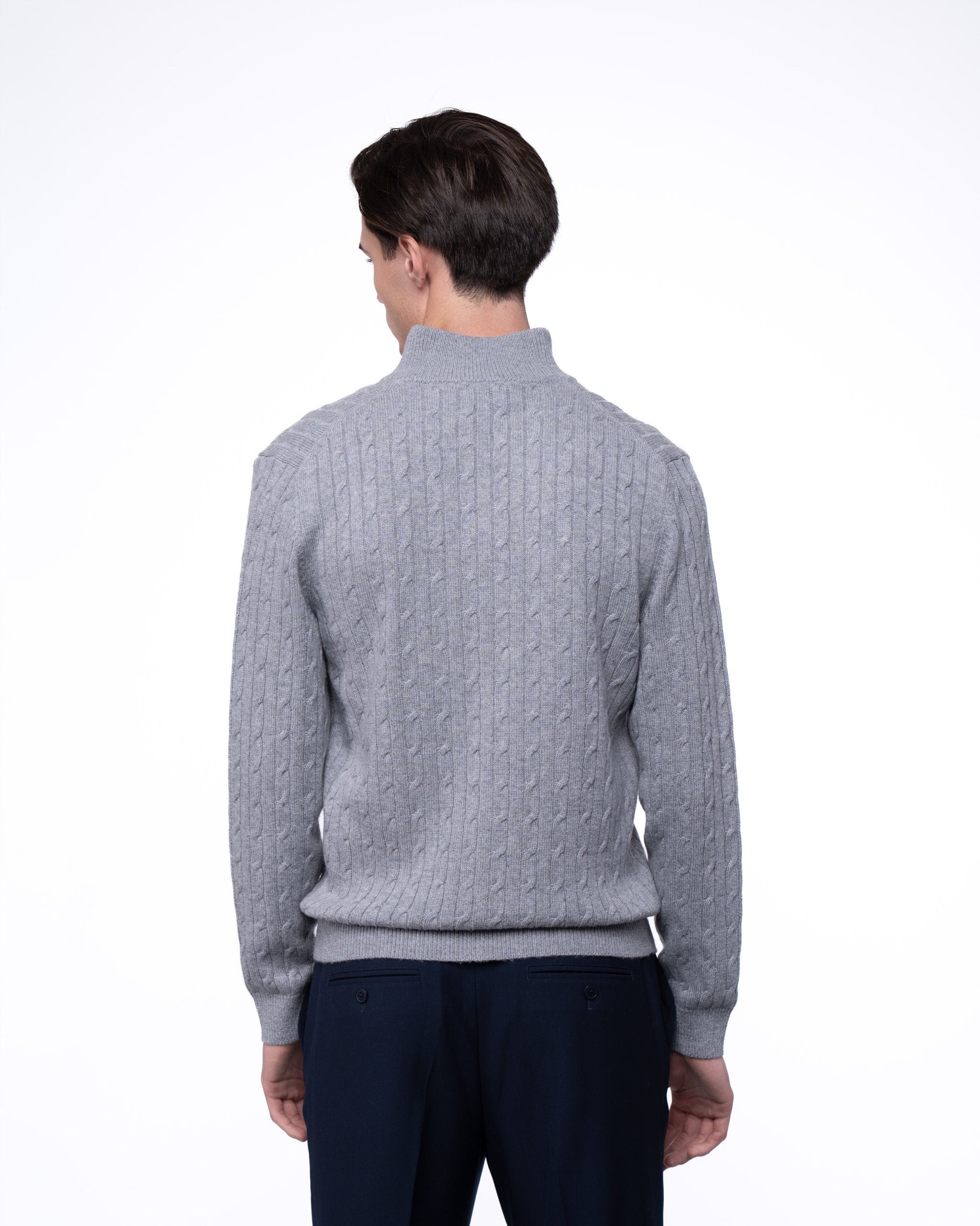 Cable Knit Full Zip Jumper Grey