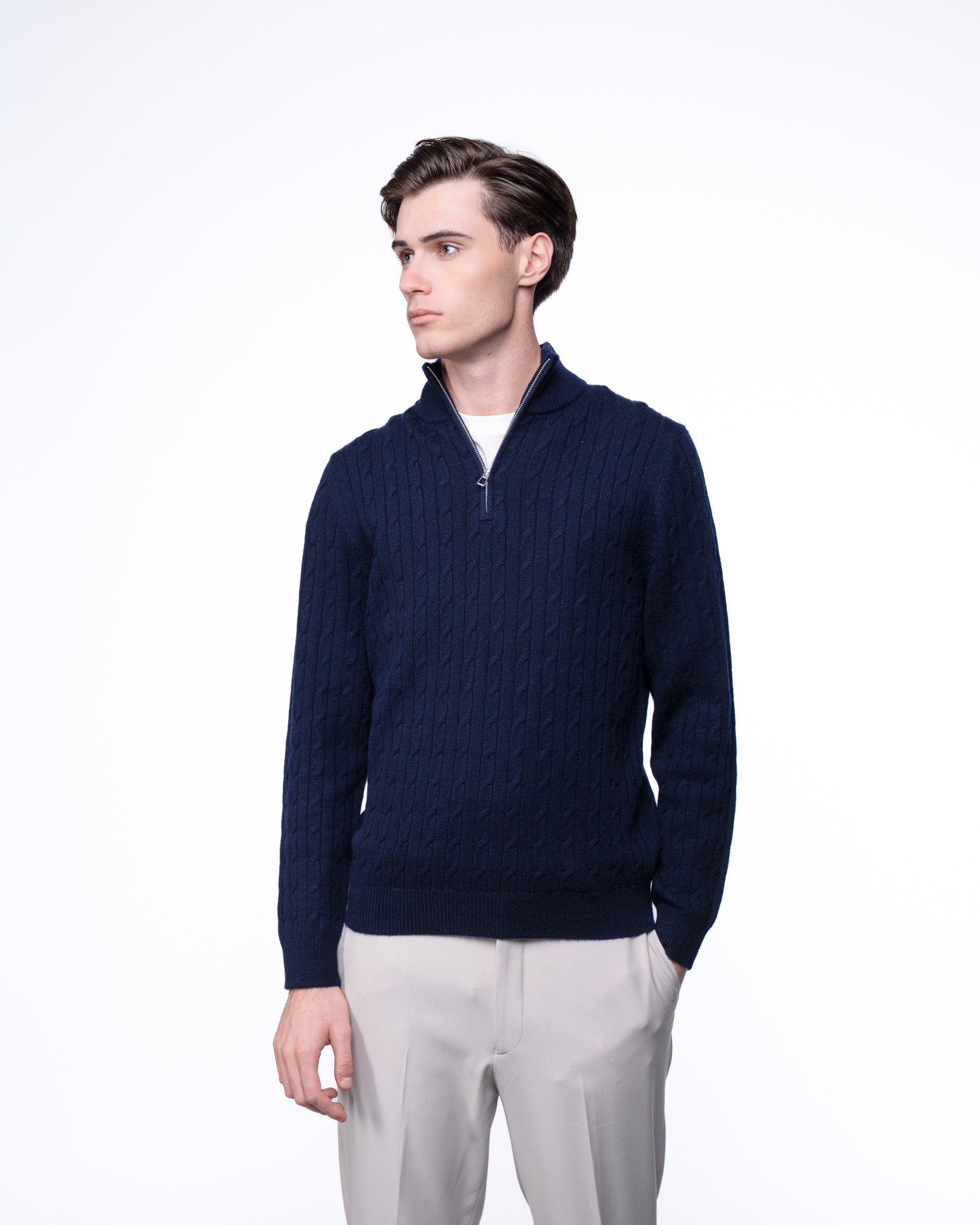 Cable Knit Quarter Zip Jumper Navy