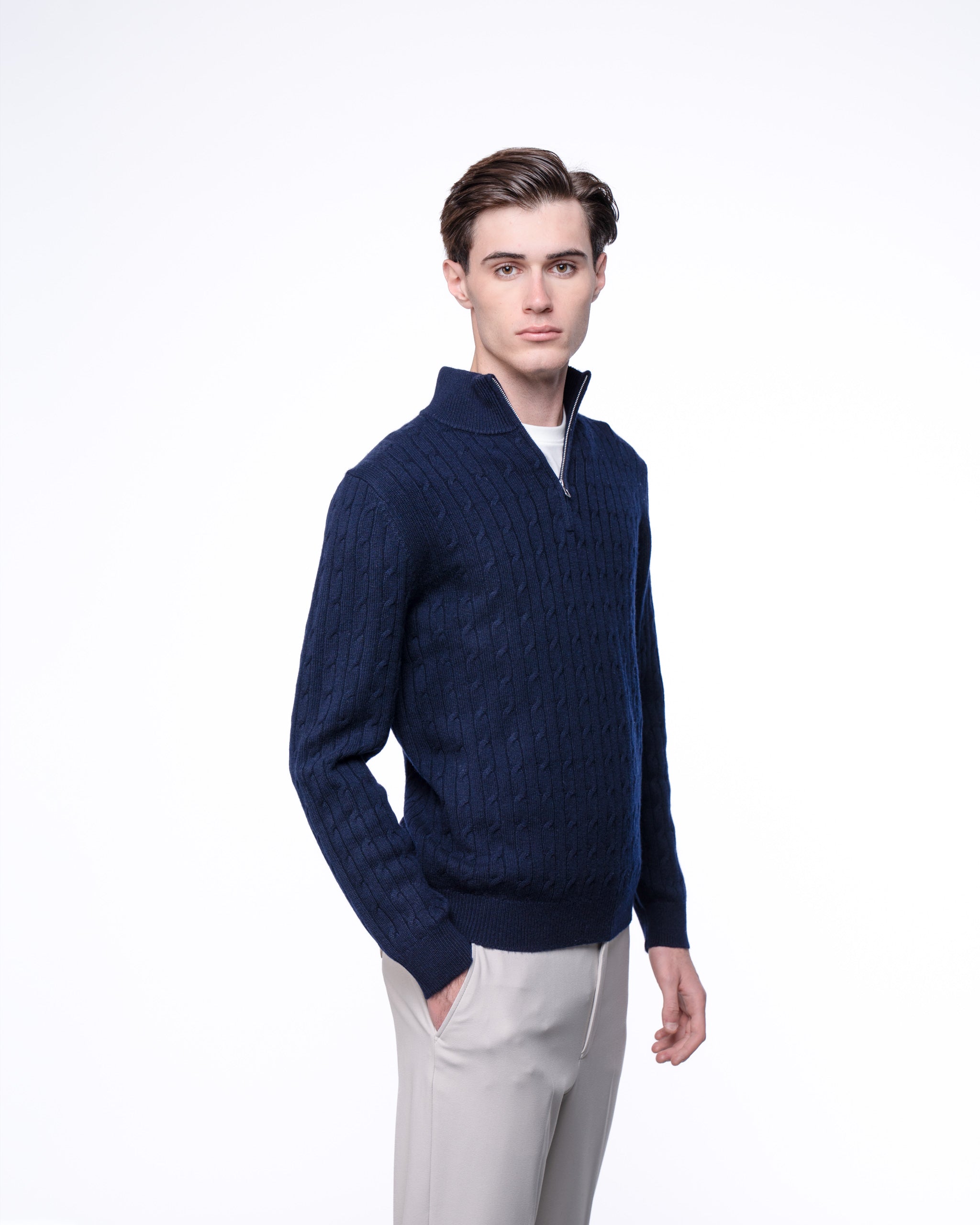 Cable Knit Quarter Zip Jumper Navy