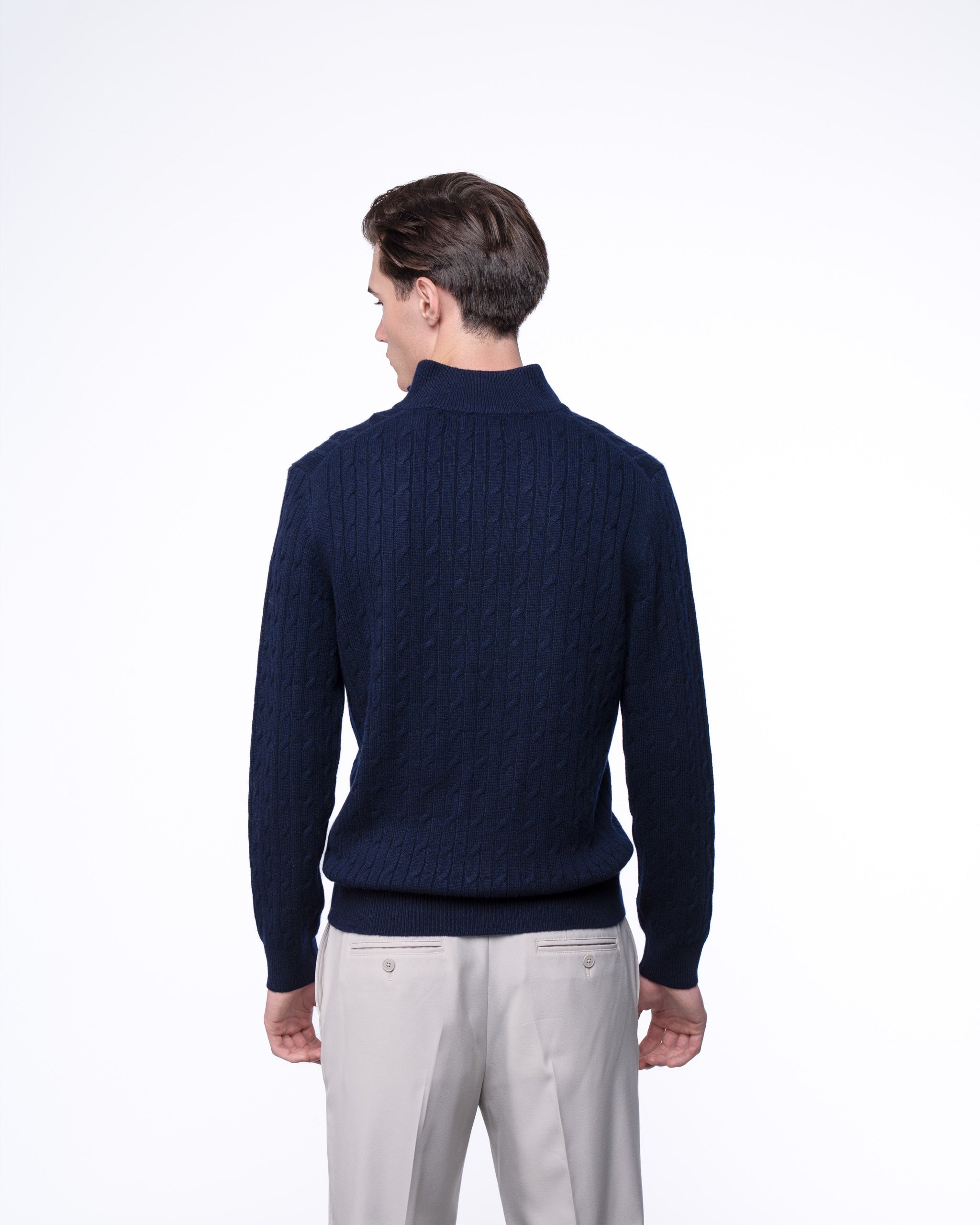 Cable Knit Quarter Zip Jumper Navy