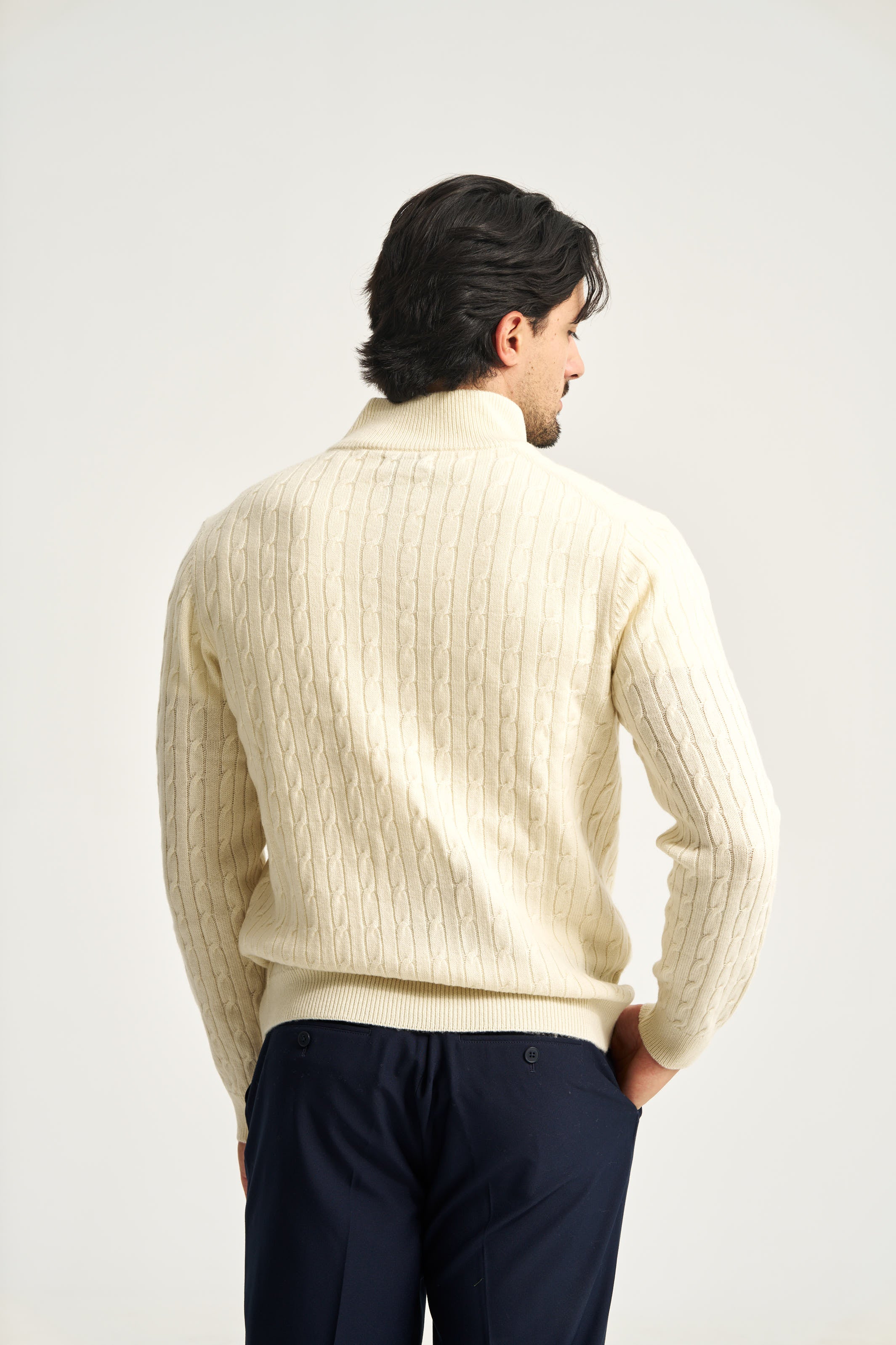 Cable Knit Full Zip Jumper Beige