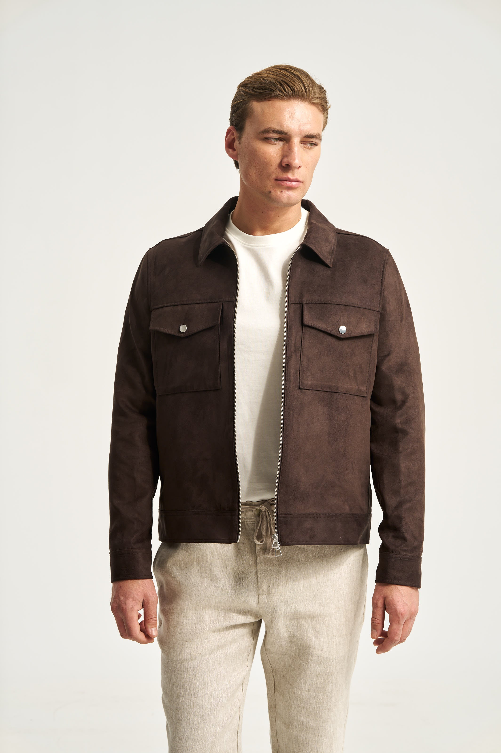 Faux Suede Jacket Brown