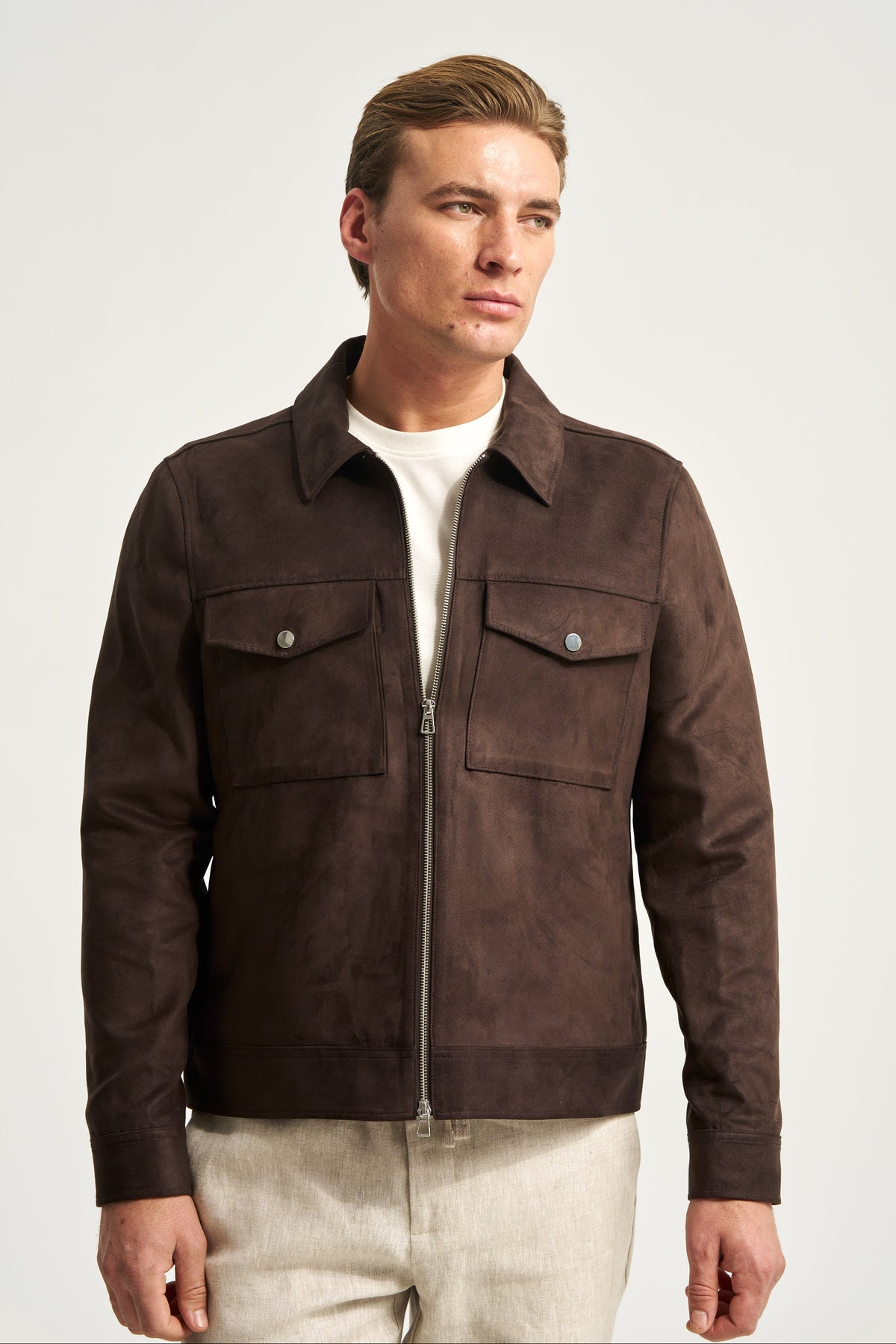 Faux Suede Jacket Brown