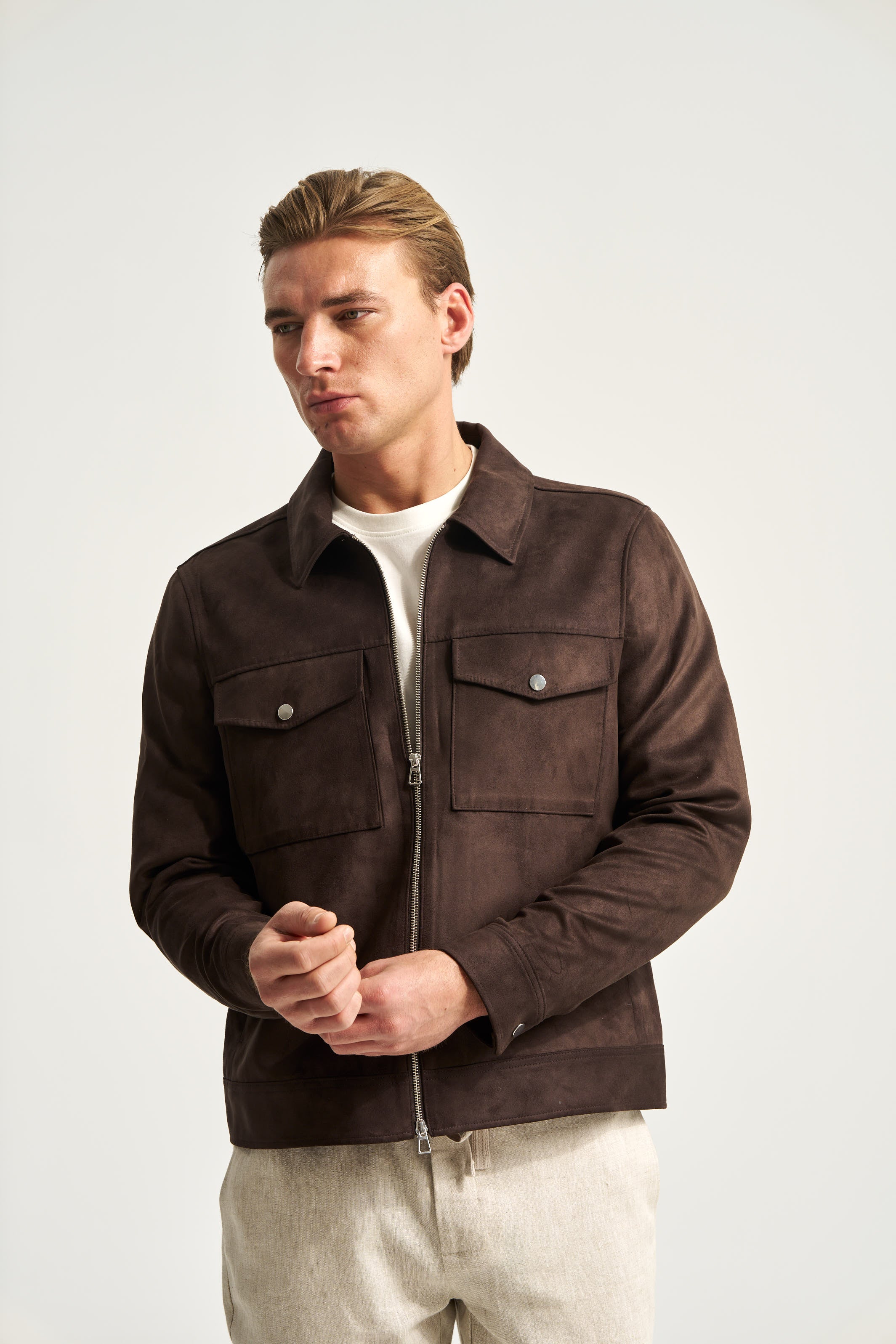 Faux Suede Jacket Brown