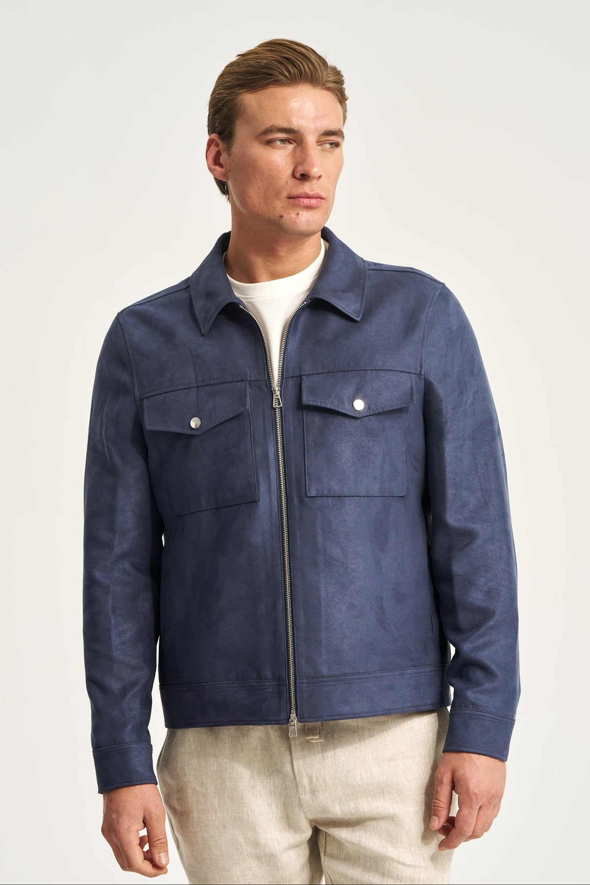 Faux Suede Jacket Blue