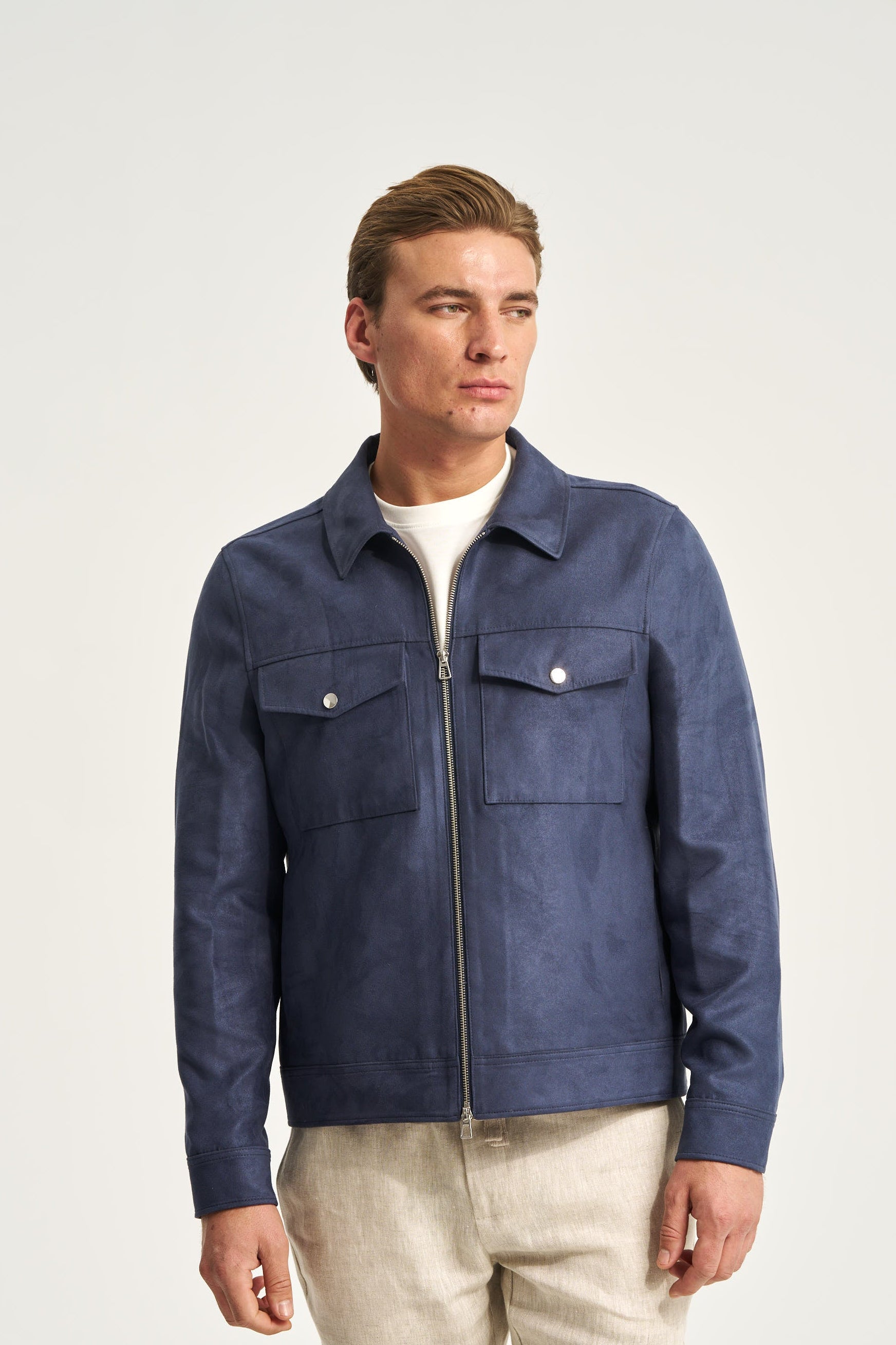 Faux Suede Jacket Blue