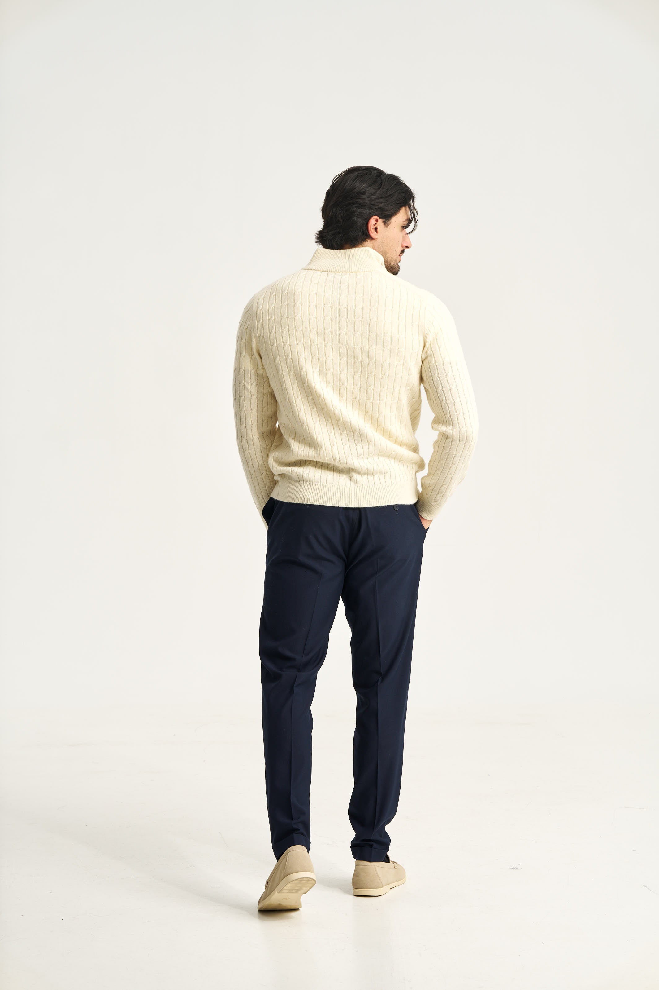 Cable Knit Quarter Zip Jumper Ecru