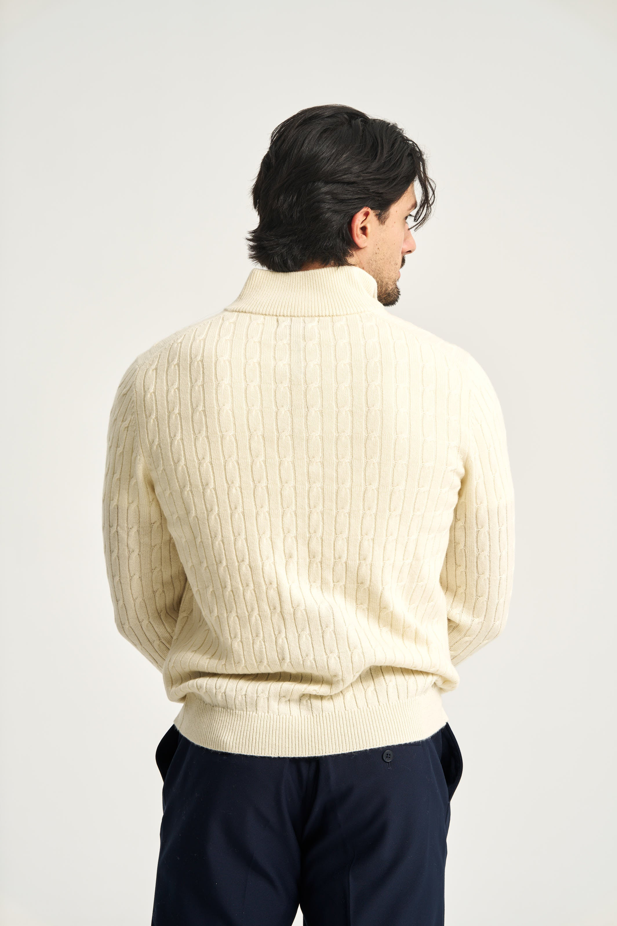 Cable Knit Quarter Zip Jumper Ecru