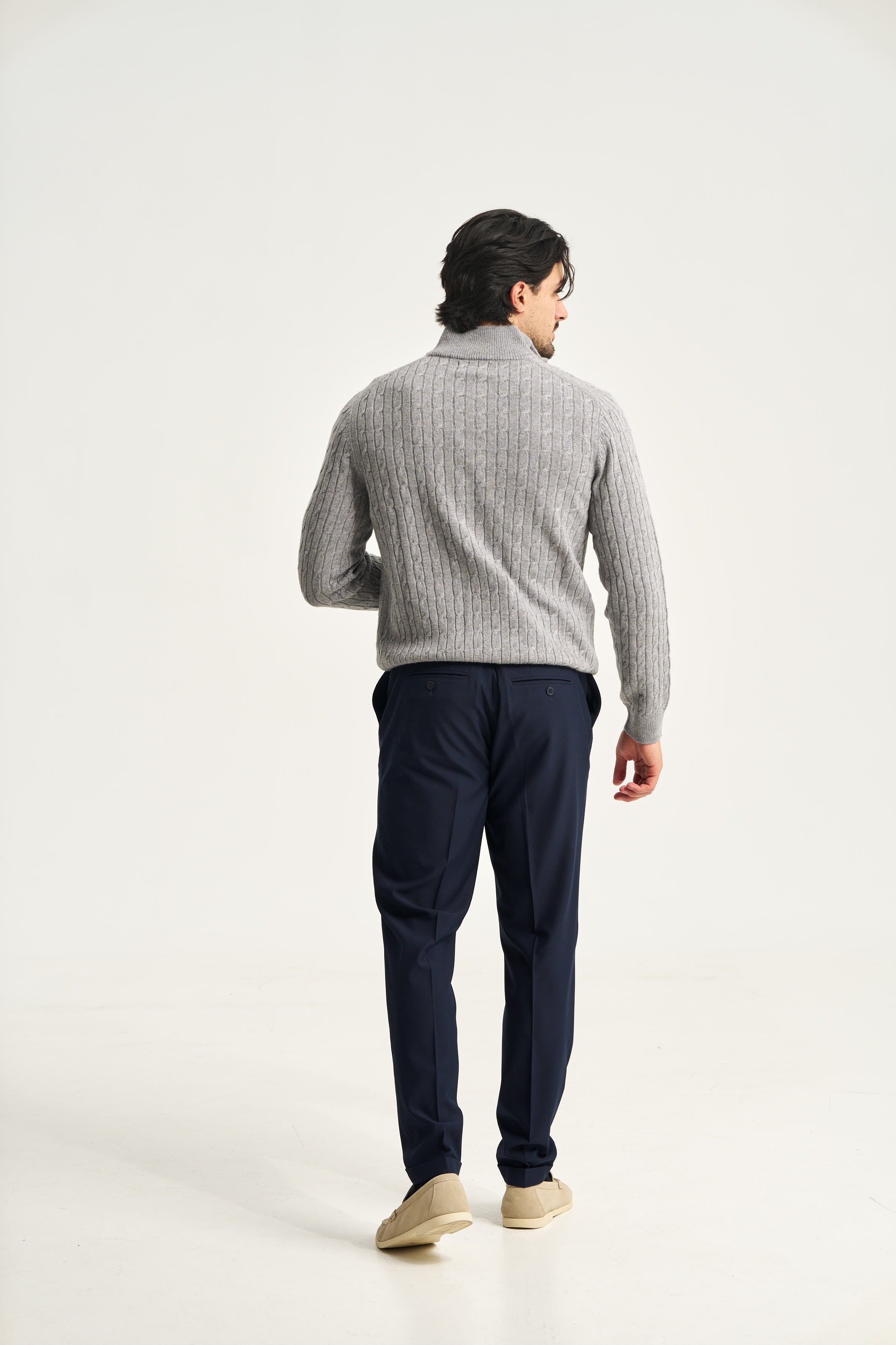 Cable Knit Quarter Zip Jumper Grey