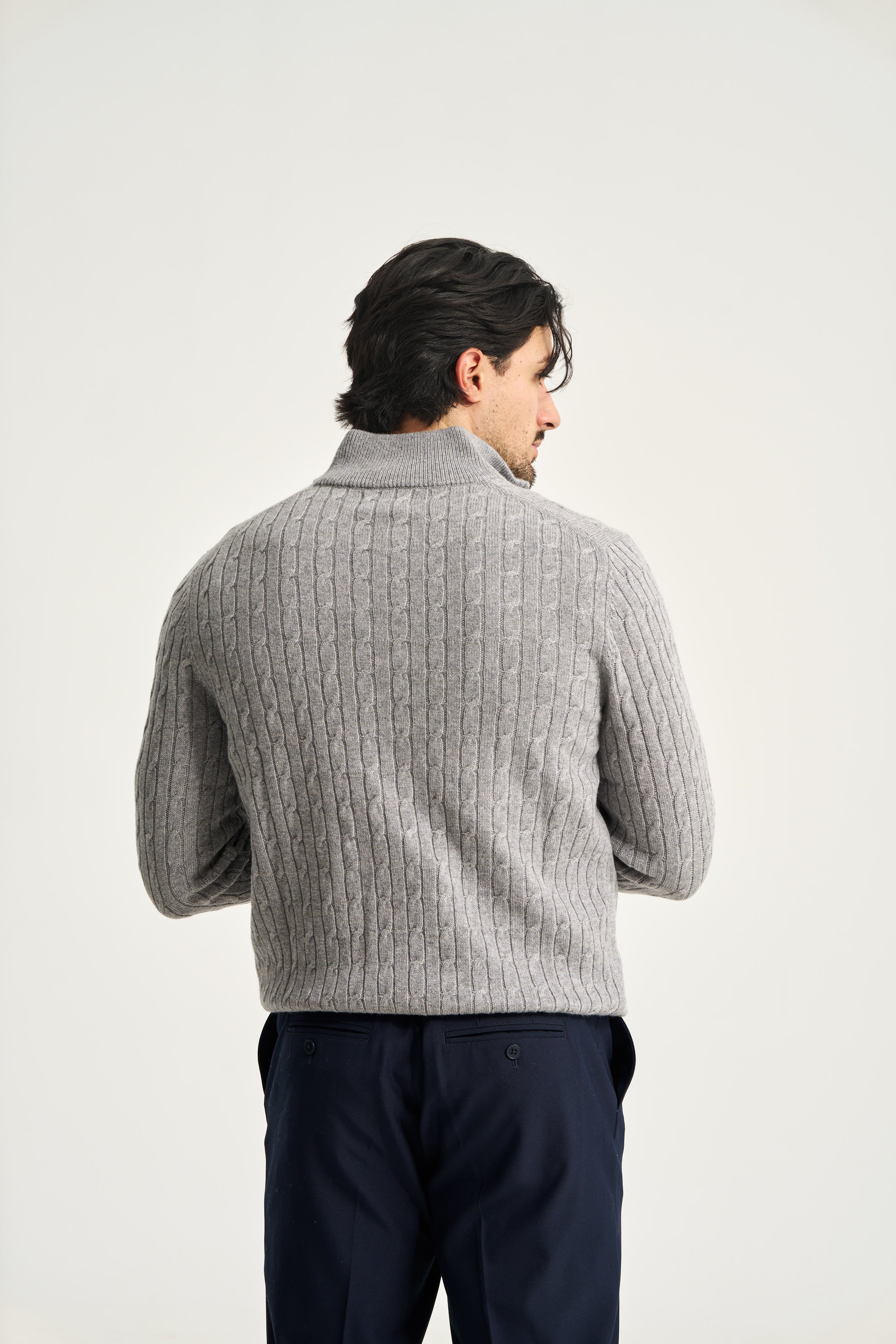 Cable Knit Quarter Zip Jumper Grey