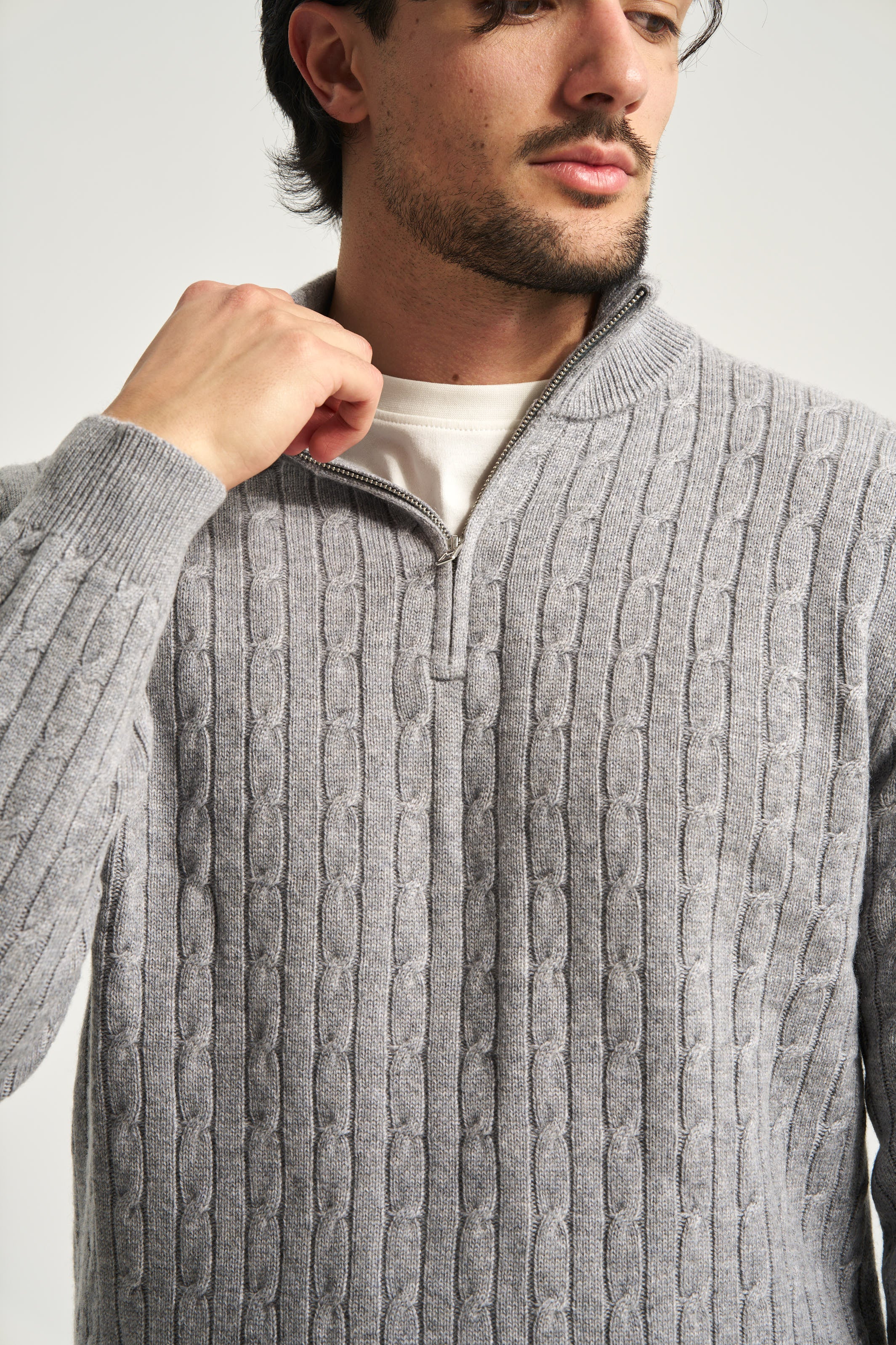 Cable Knit Quarter Zip Jumper Grey