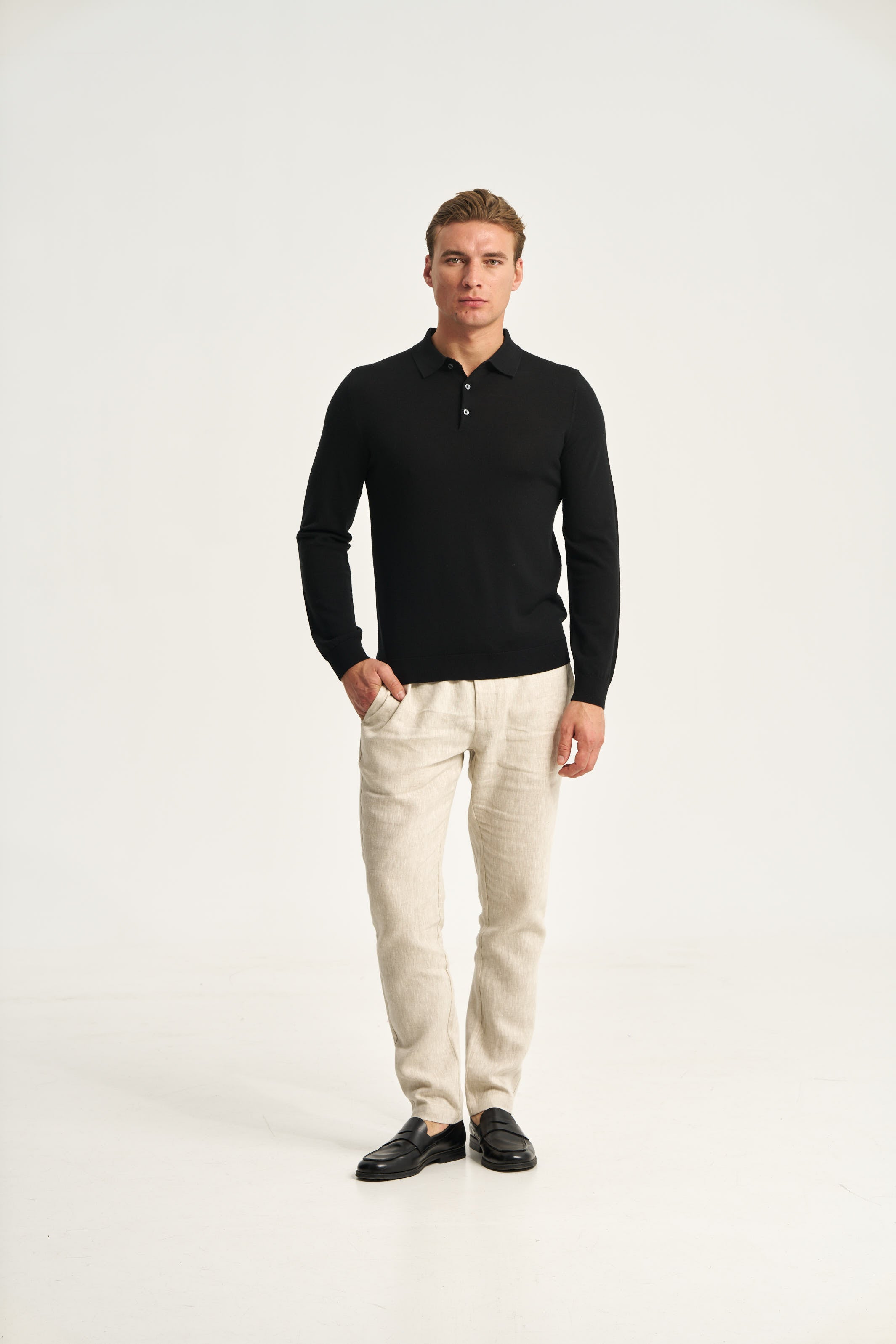 Monaco Long Sleeve Polo Black