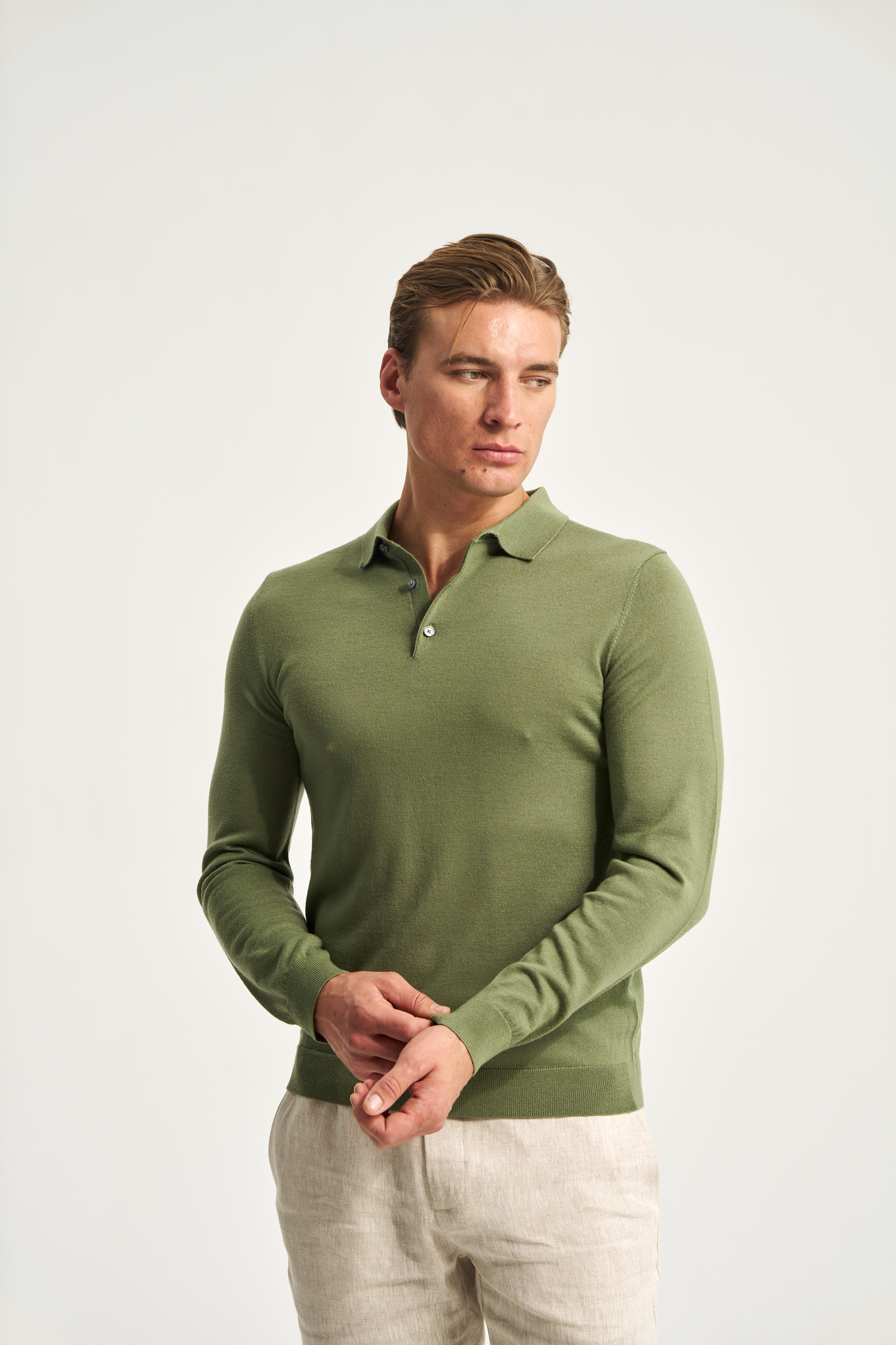 Monaco Long Sleeve Polo Green