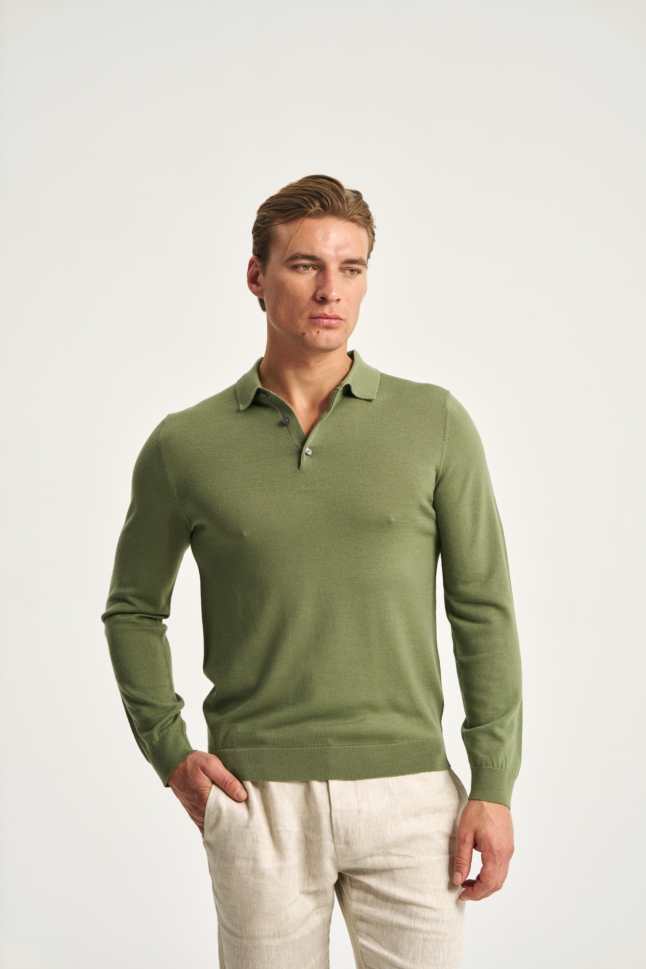 Monaco Long Sleeve Polo Green