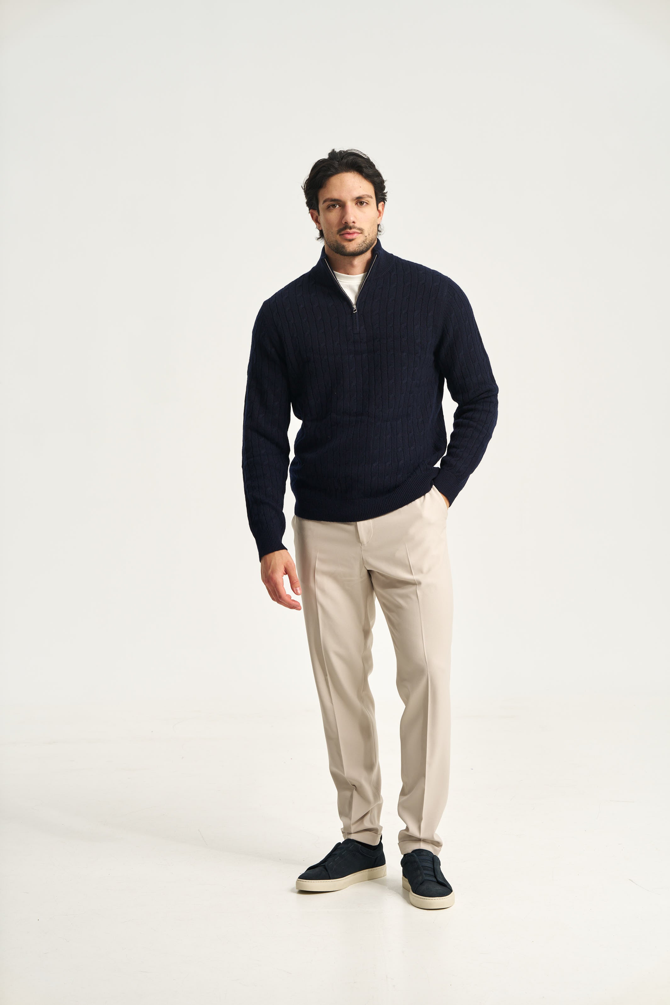 Cable Knit Quarter Zip Jumper Navy