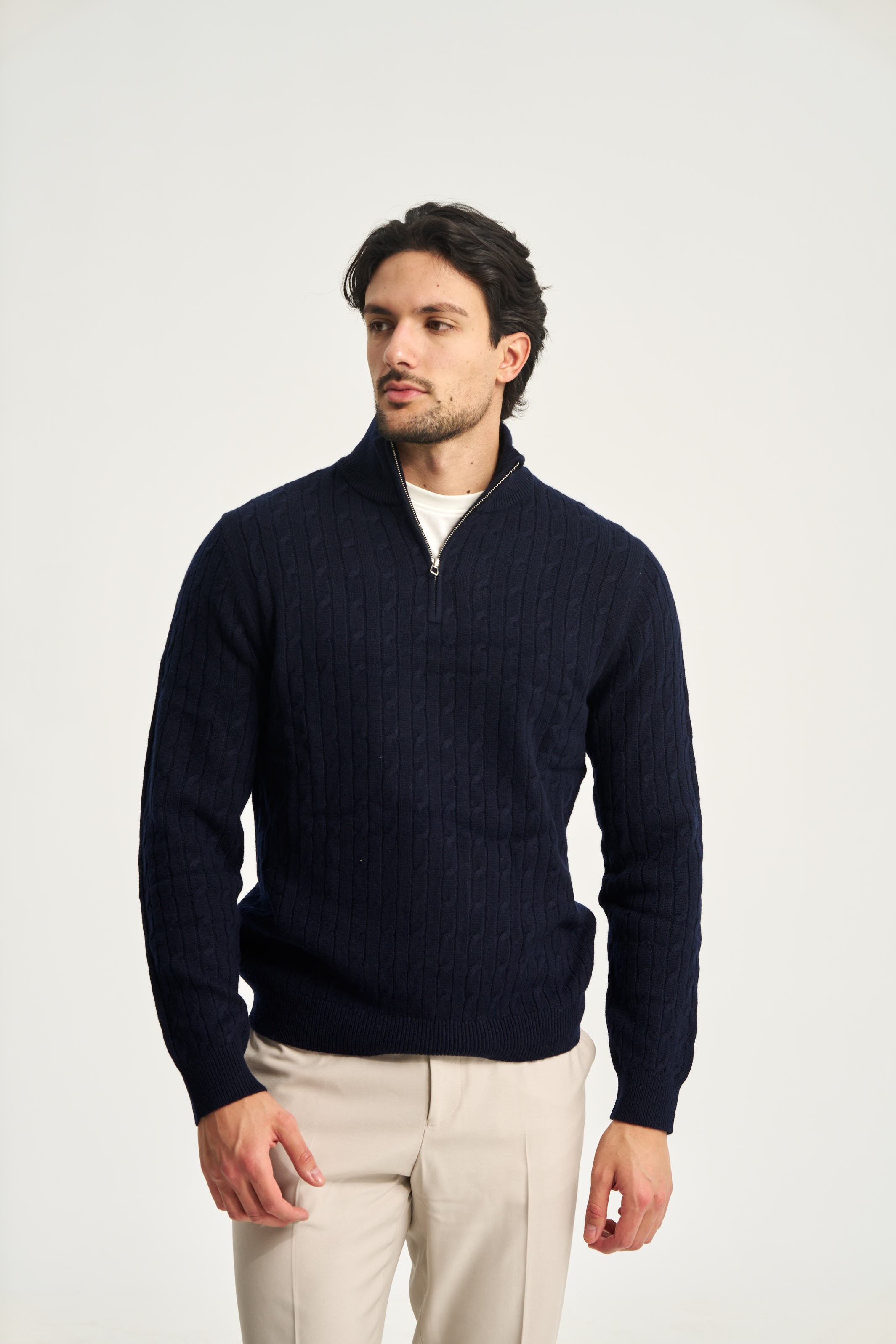 Cable Knit Quarter Zip Jumper Navy