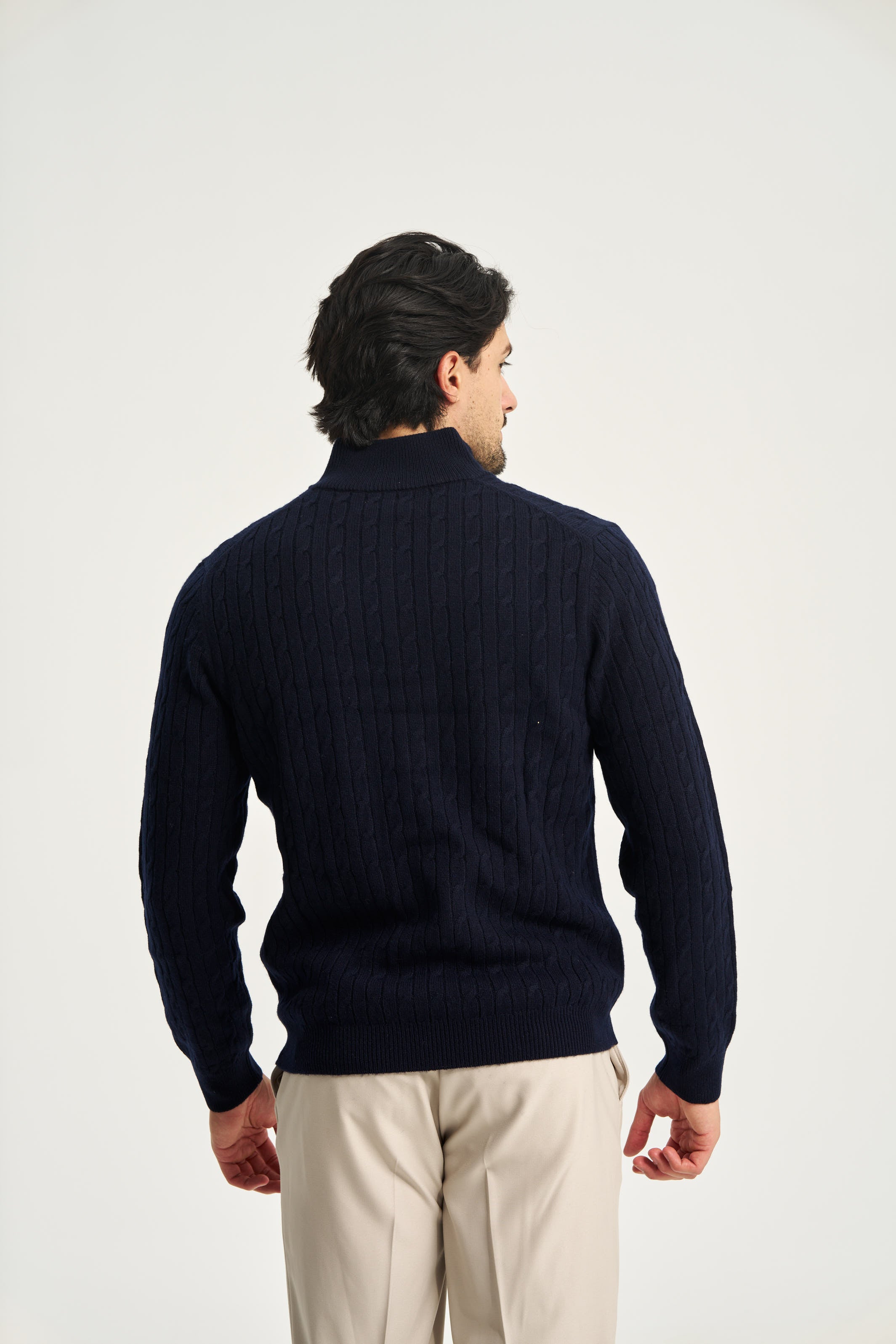 Cable Knit Quarter Zip Jumper Navy