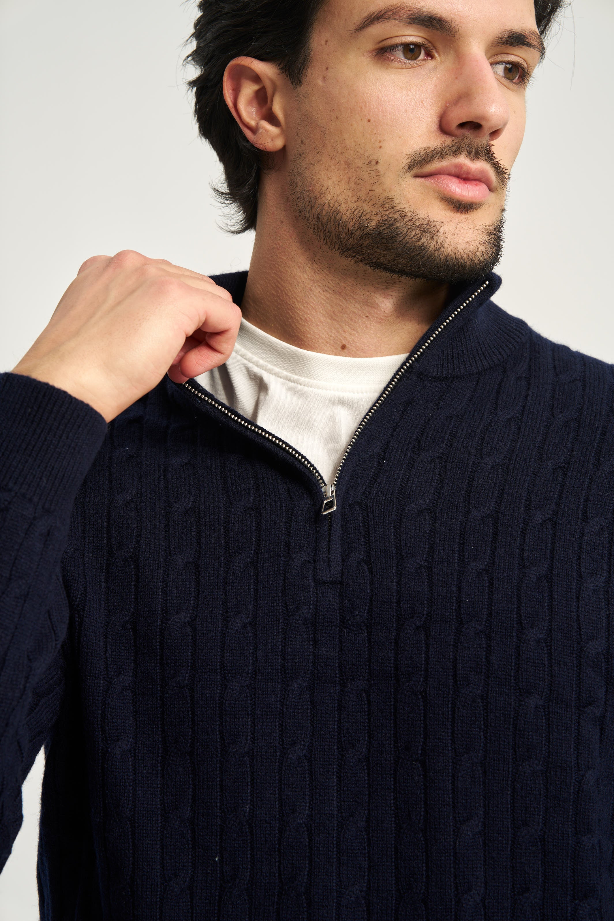 Cable Knit Quarter Zip Jumper Navy